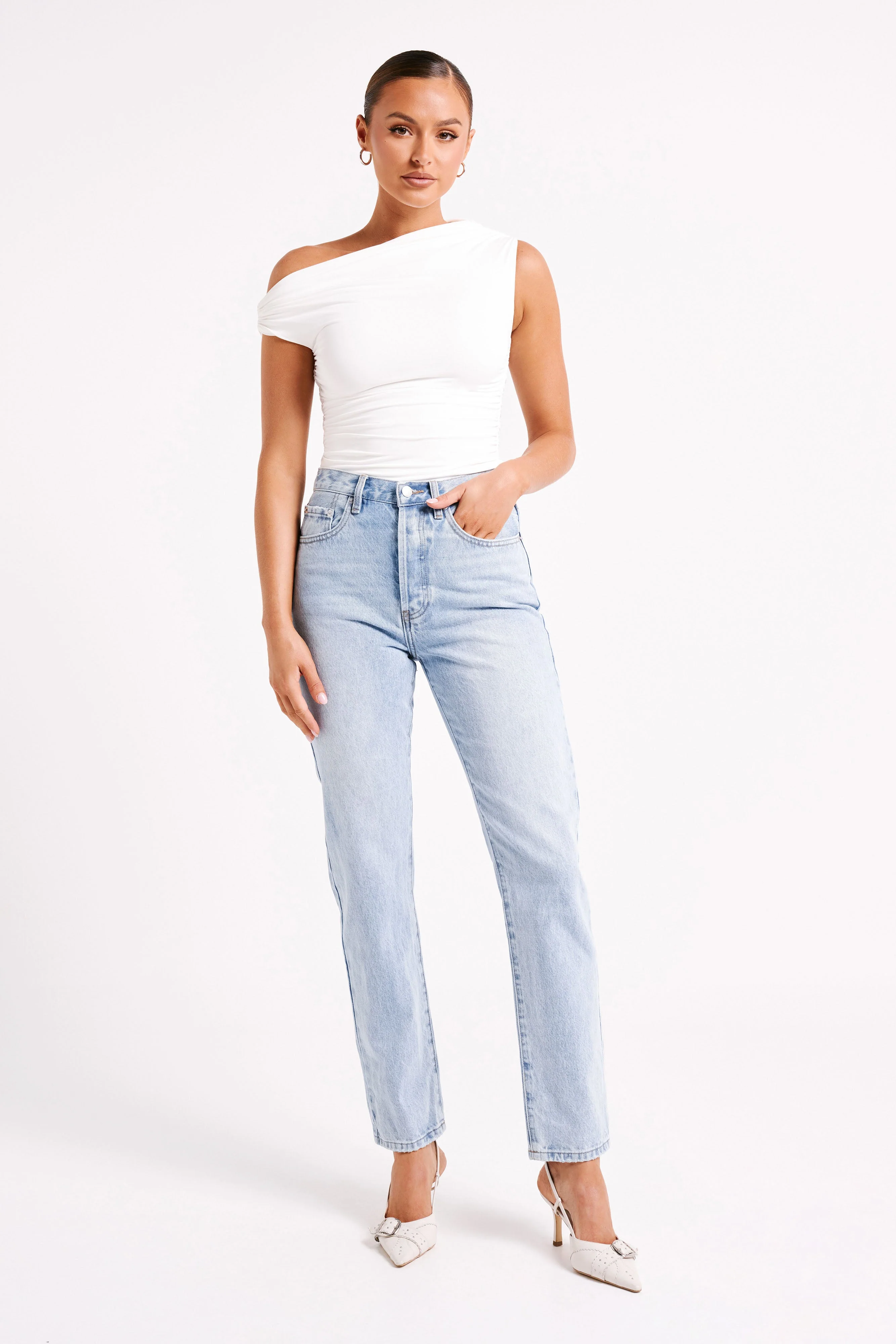 Alayna Recycled Nylon Ruched Top - White - Image 4