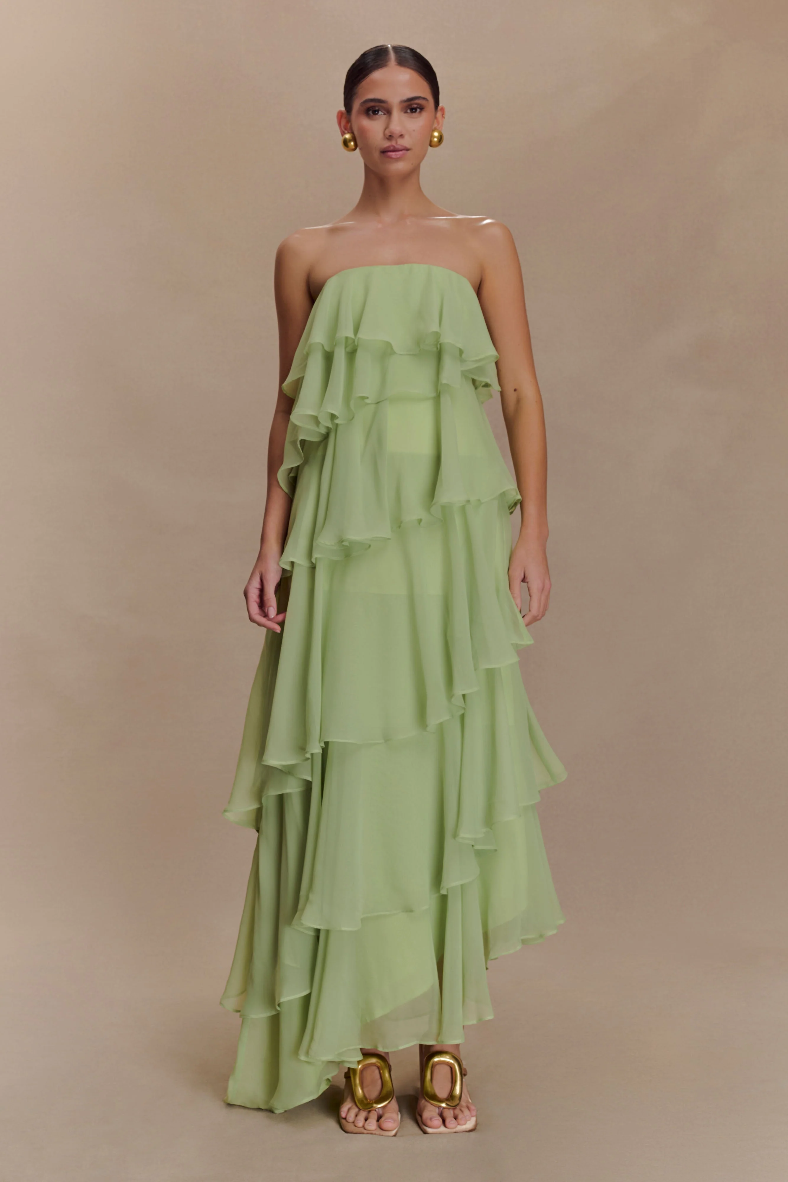 Alexa Ruffle Chiffon Maxi Dress - Pastel Lime - Image 2
