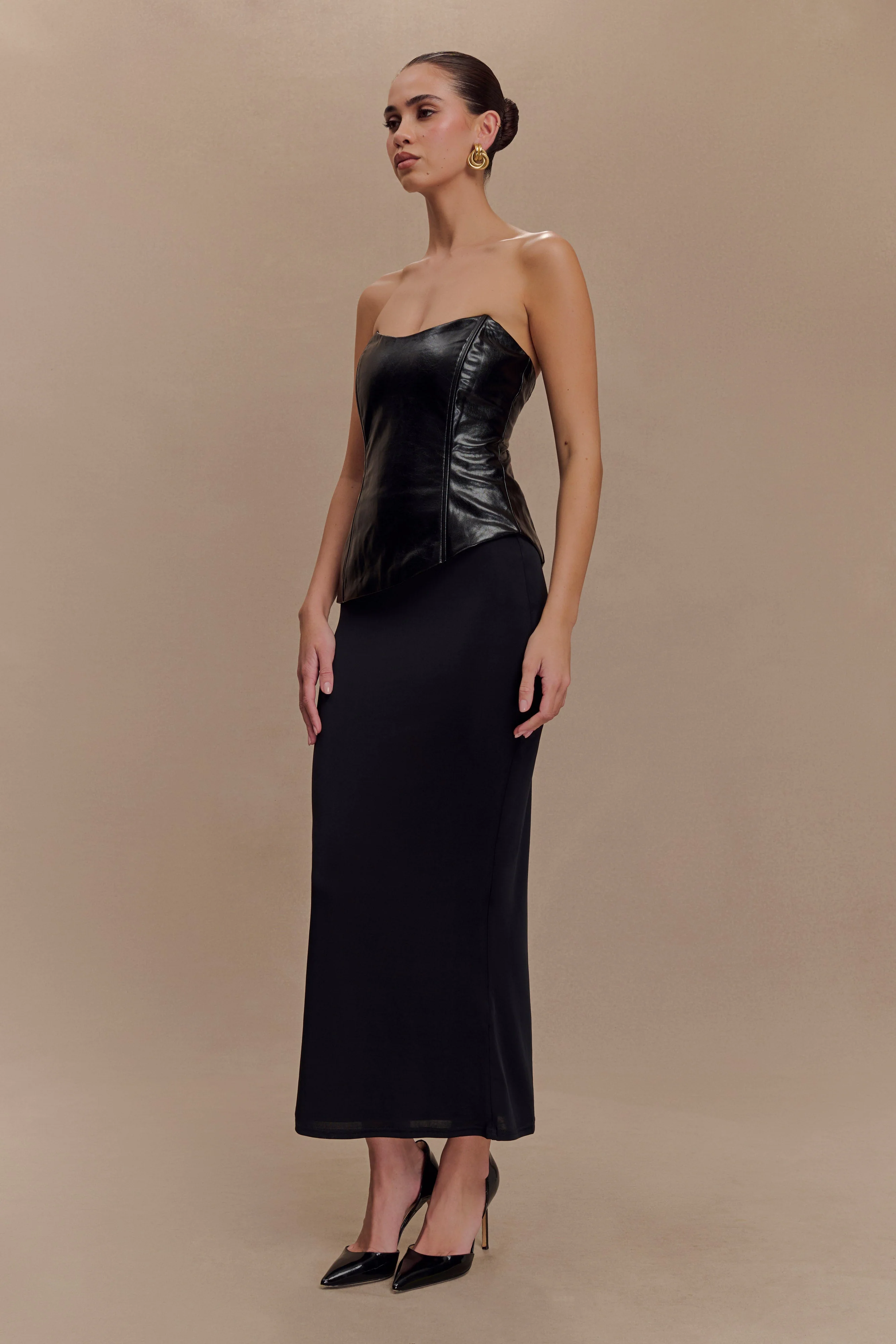 Allana Faux Leather Strapless Top - Black - Image 3