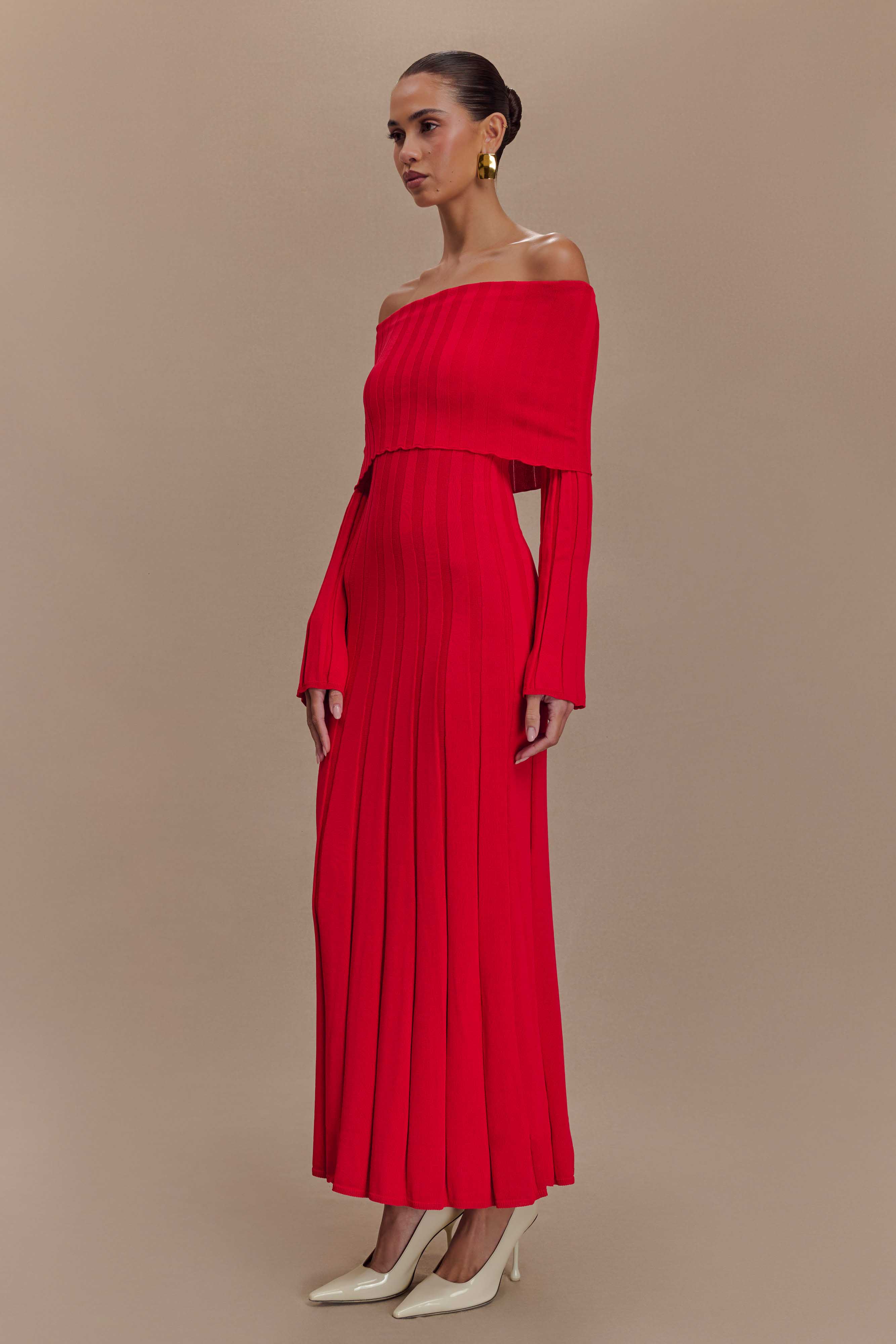 Alonza Long Sleeve Knit Midi Dress - Red - Image 5