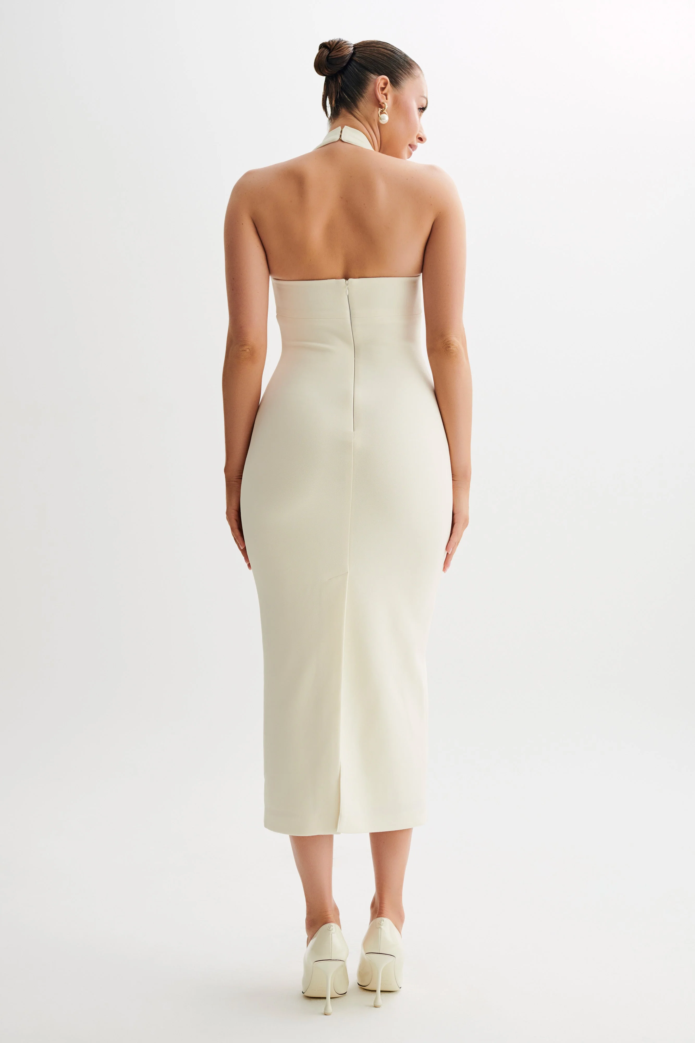 Amelita Suiting Halter Midi Dress - Ivory - Image 2
