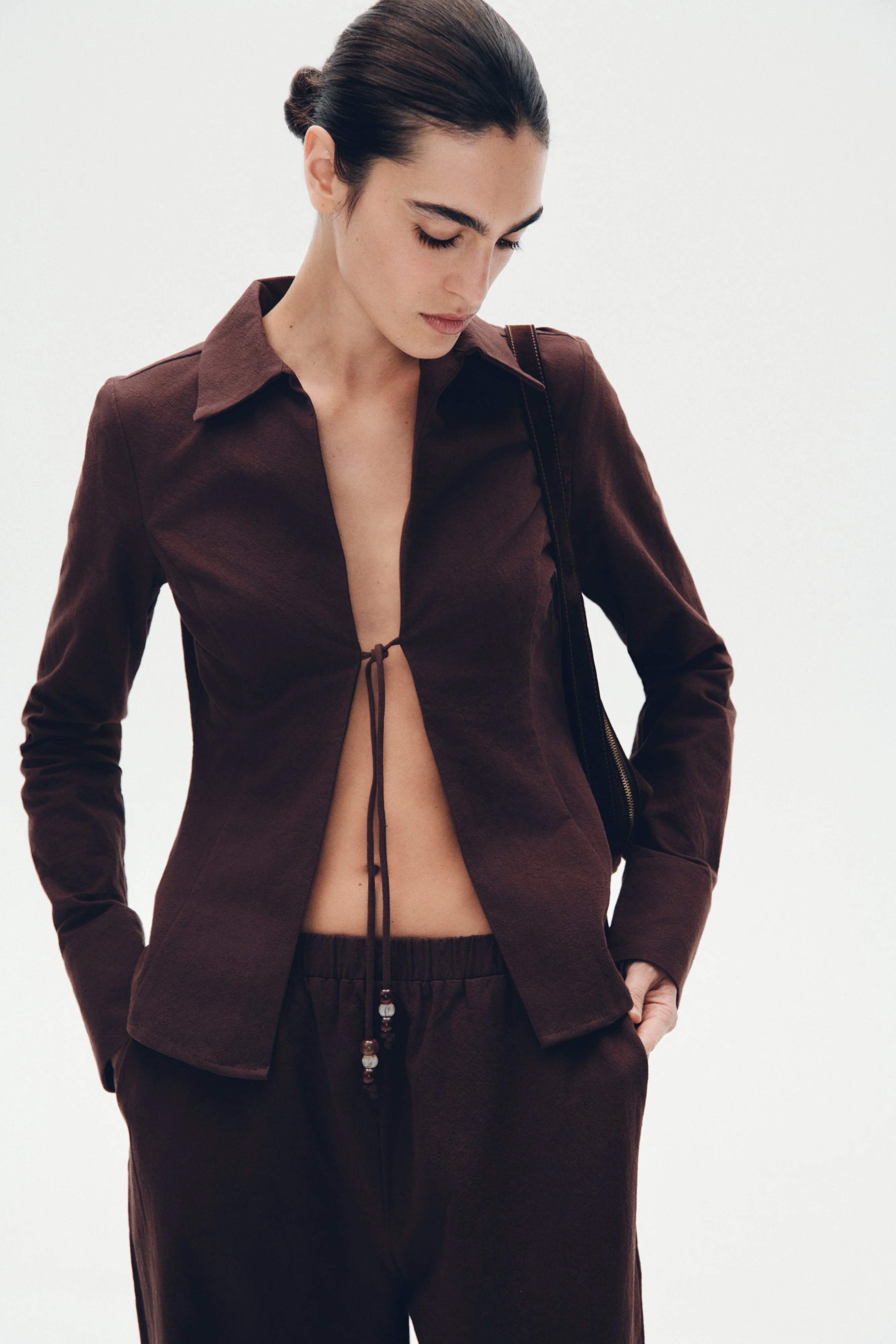 Annalee Cotton Beaded Tie Shirt - Dark Espresso - Image 3