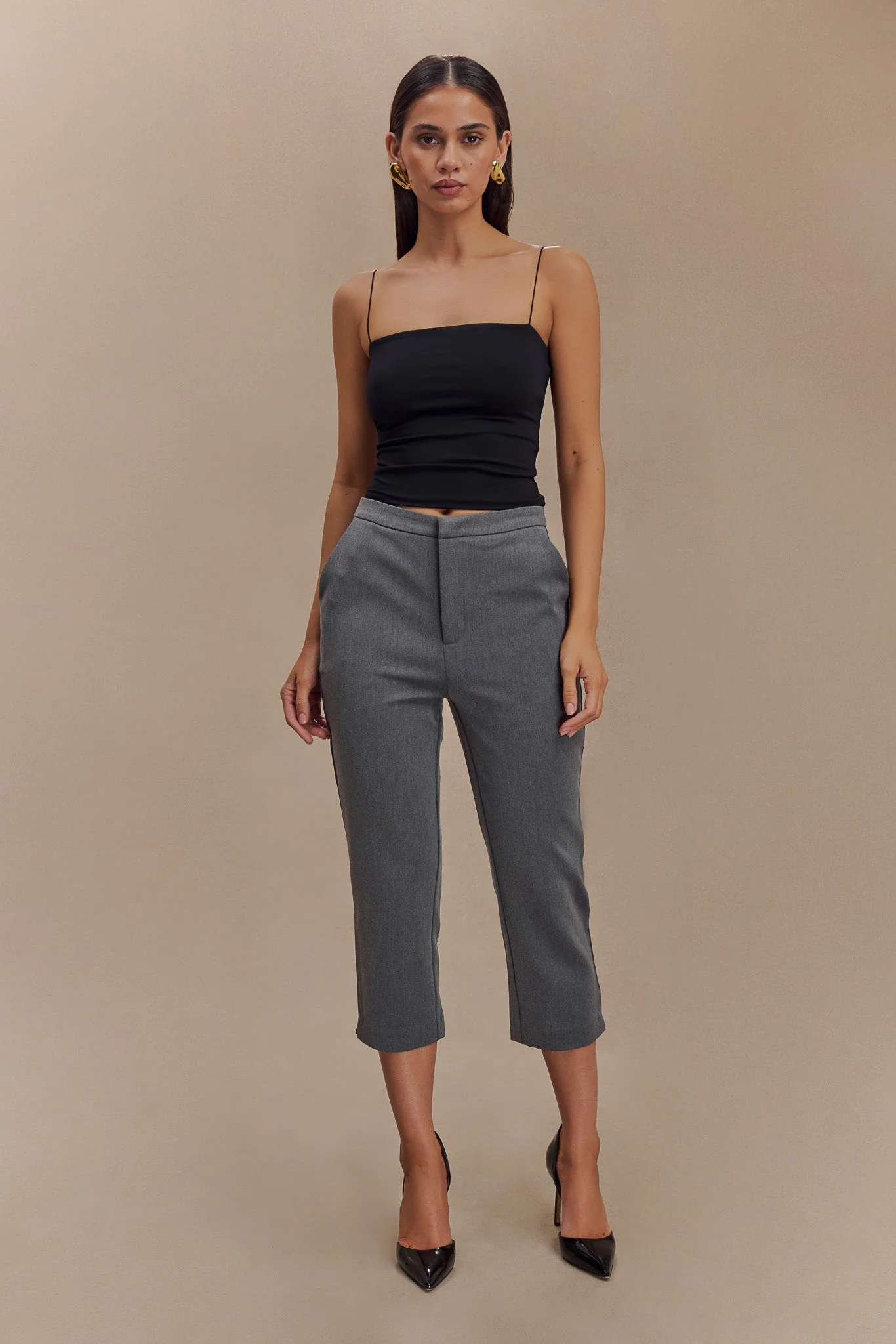 Anne Fitted Capri Pants - Charcoal Marle - Image 4