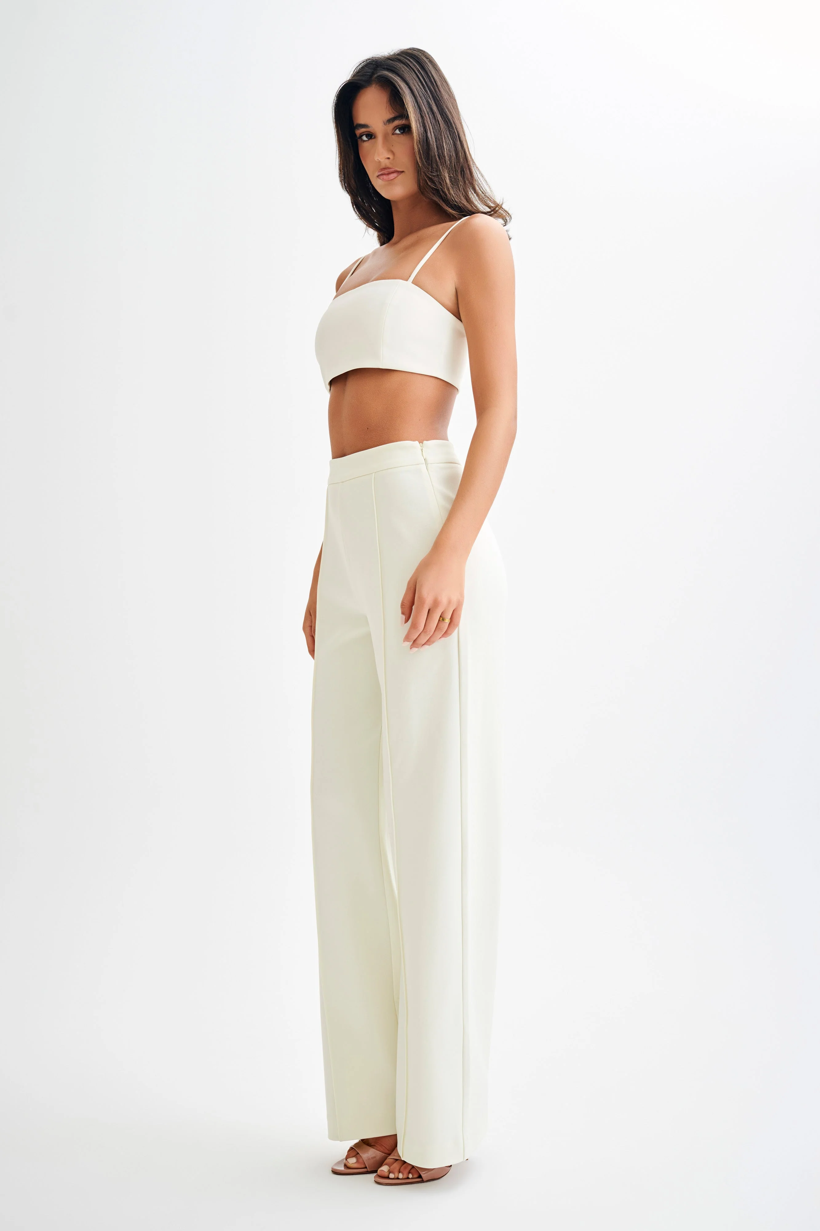 Antonia Pleated Wide Leg Pants - Ivory - Image 9