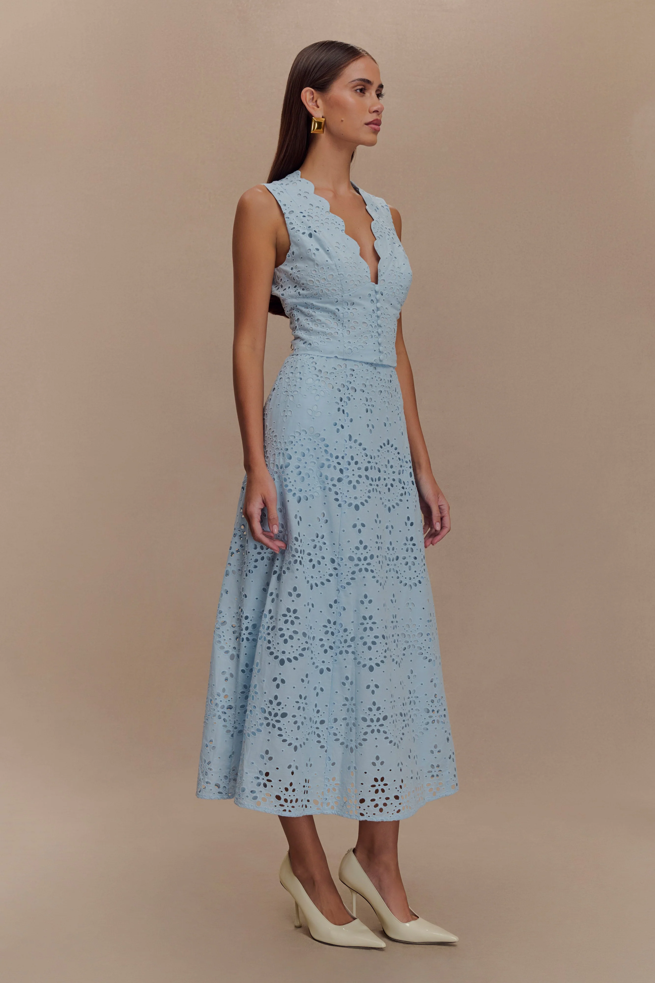Arla Sleeveless Broderie Top - Pale Cornflower Blue - Image 3