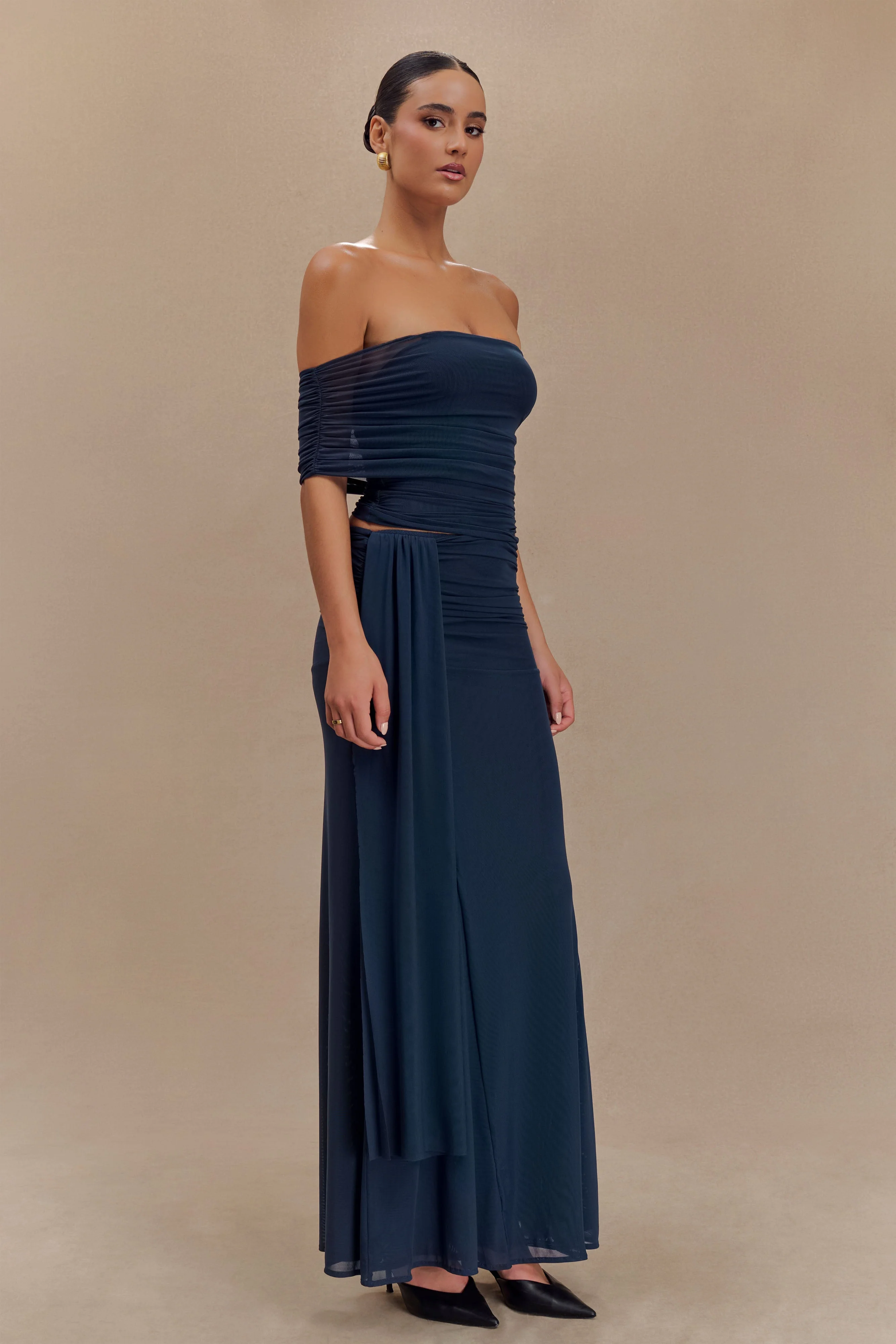 Arna Off Shoulder Mesh Crop Top - Midnight Blue - Image 5