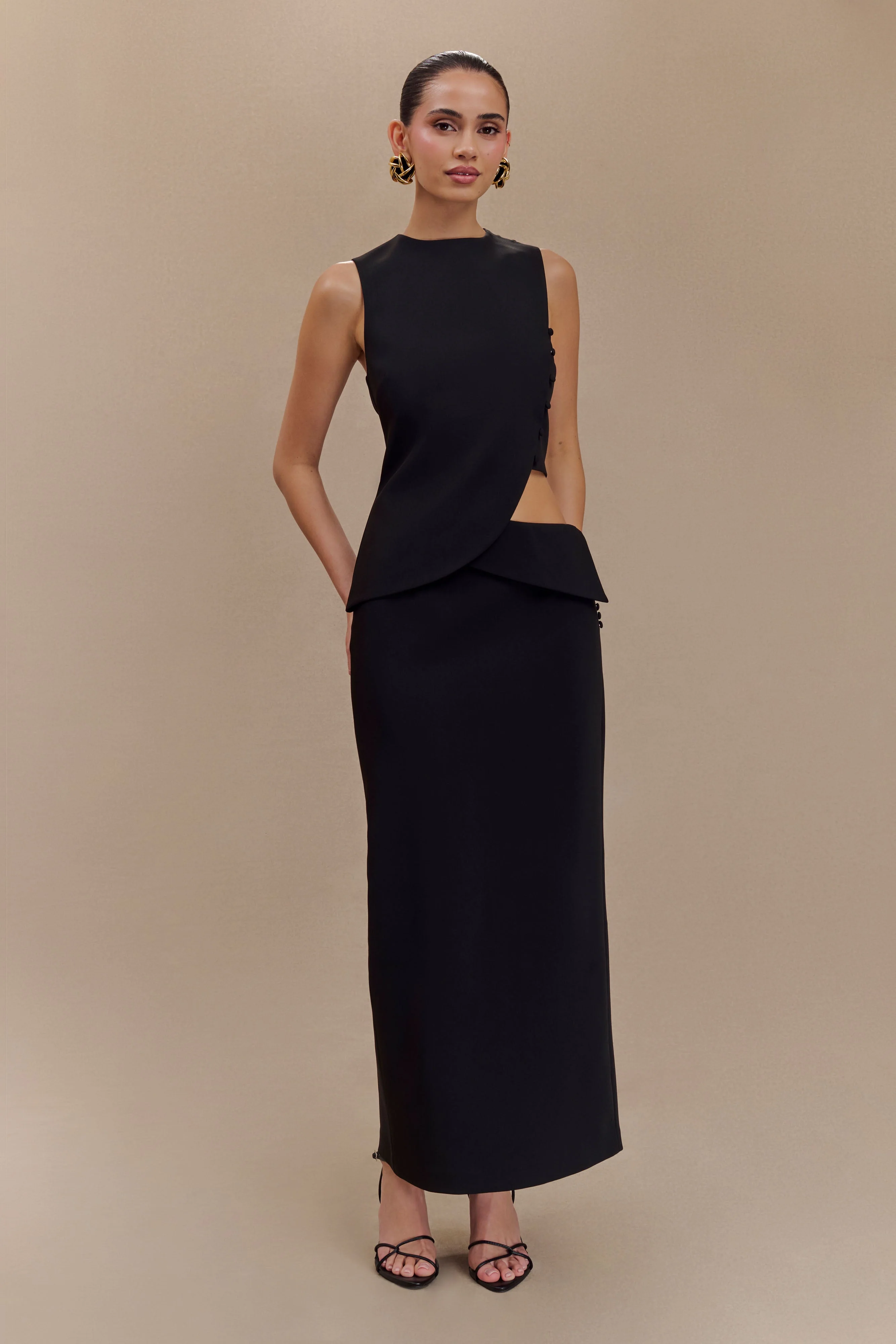 Astrid Asymmetric Sleeveless Suiting Top - Black - Image 5