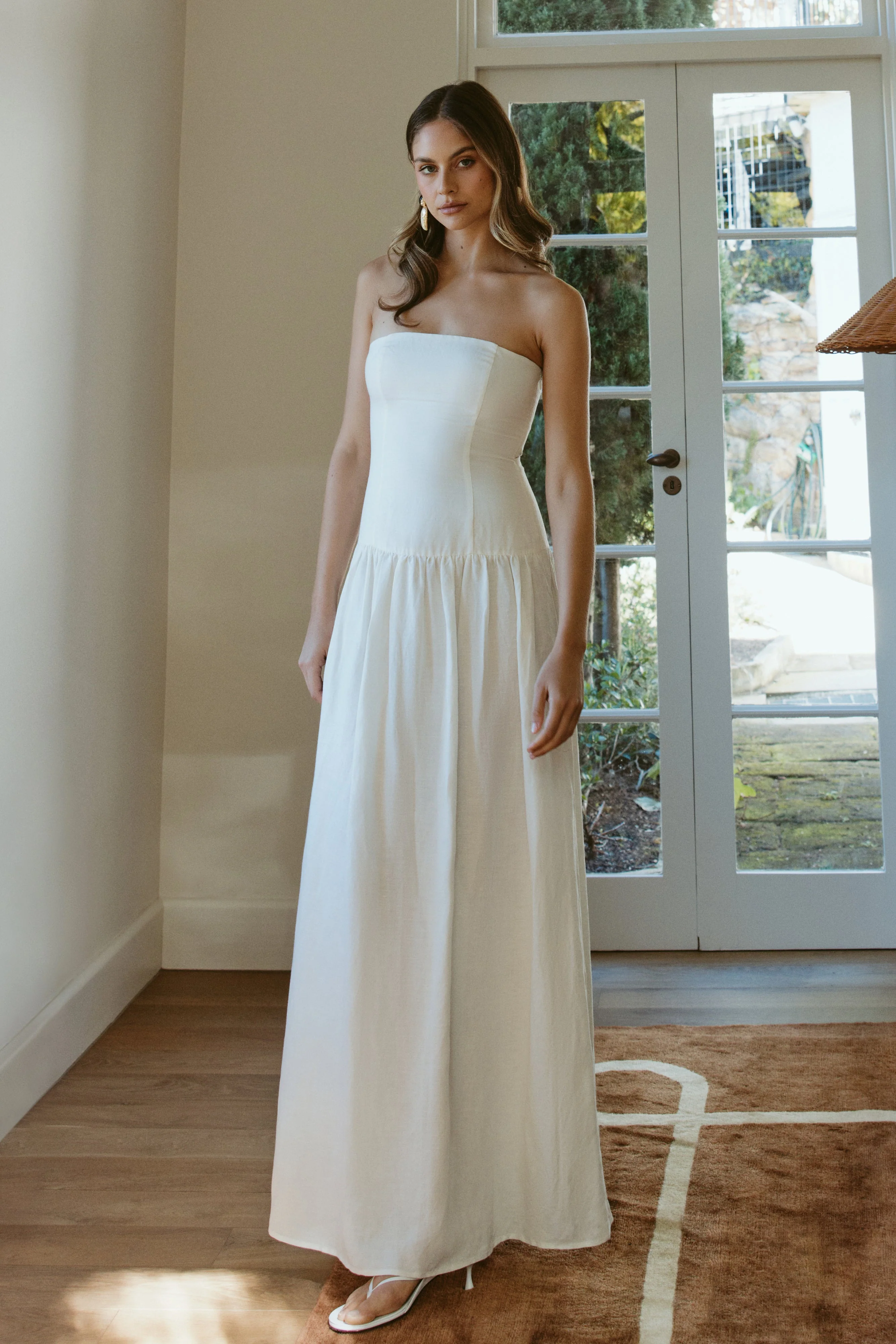 Audrina Strapless Linen Maxi Dress - White - Image 6