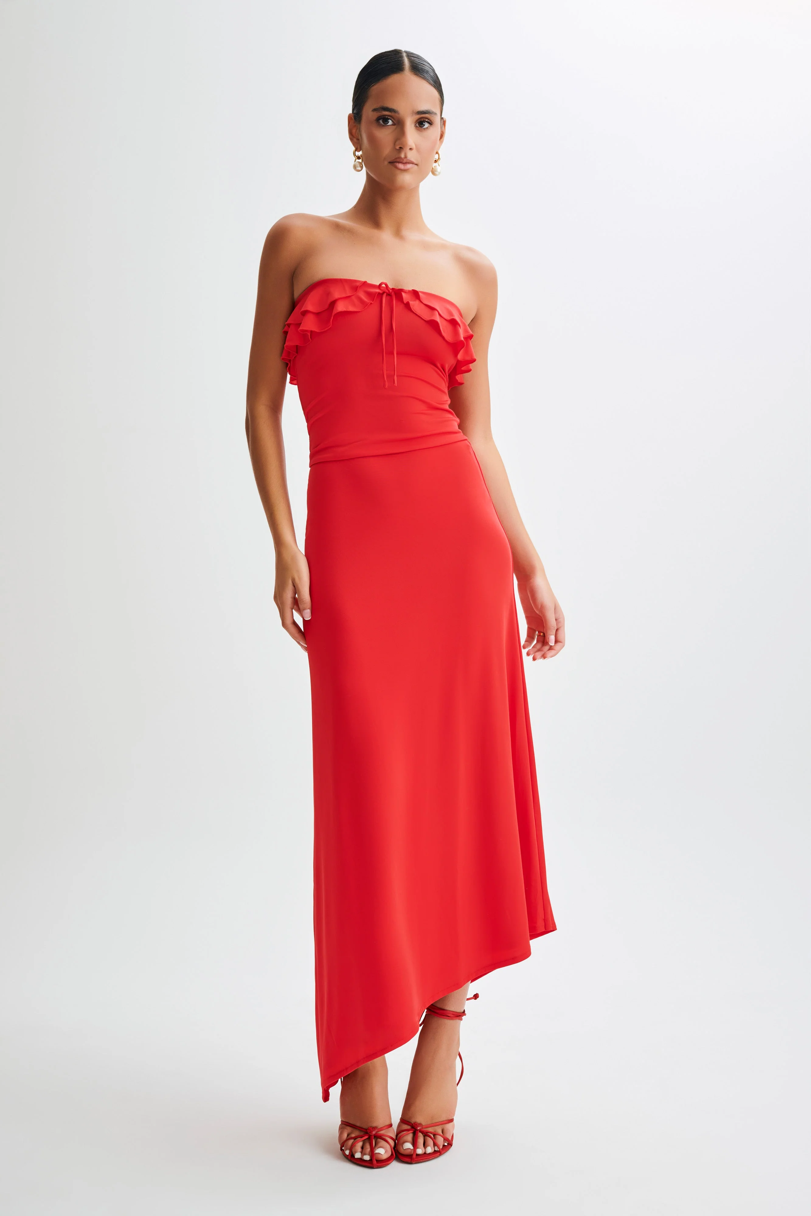 Bea Asymmetrical Slinky Maxi Skirt - Pomegranate - Image 4