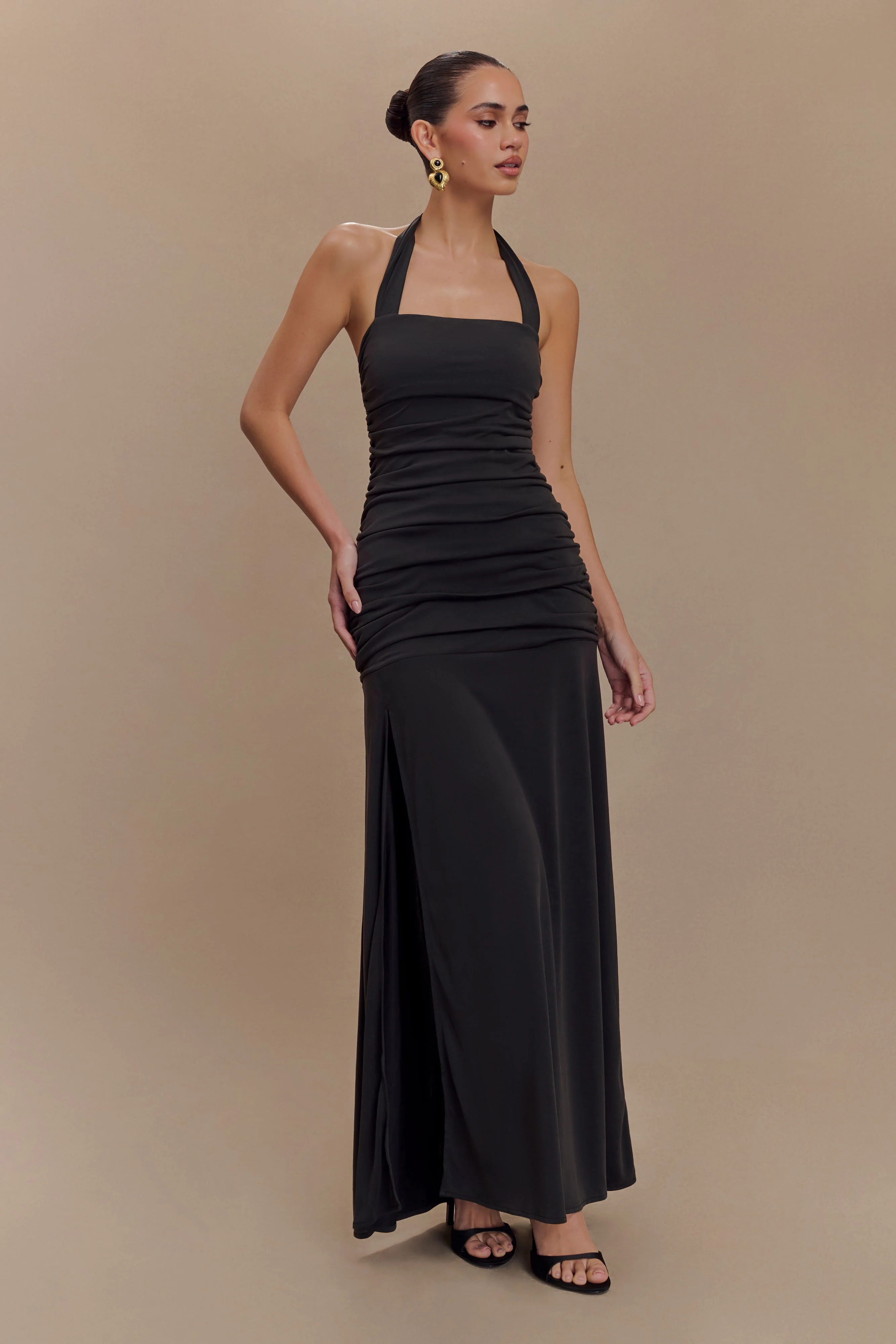 Bentley Peached Jersey Halter Maxi Dress - Black - Image 4