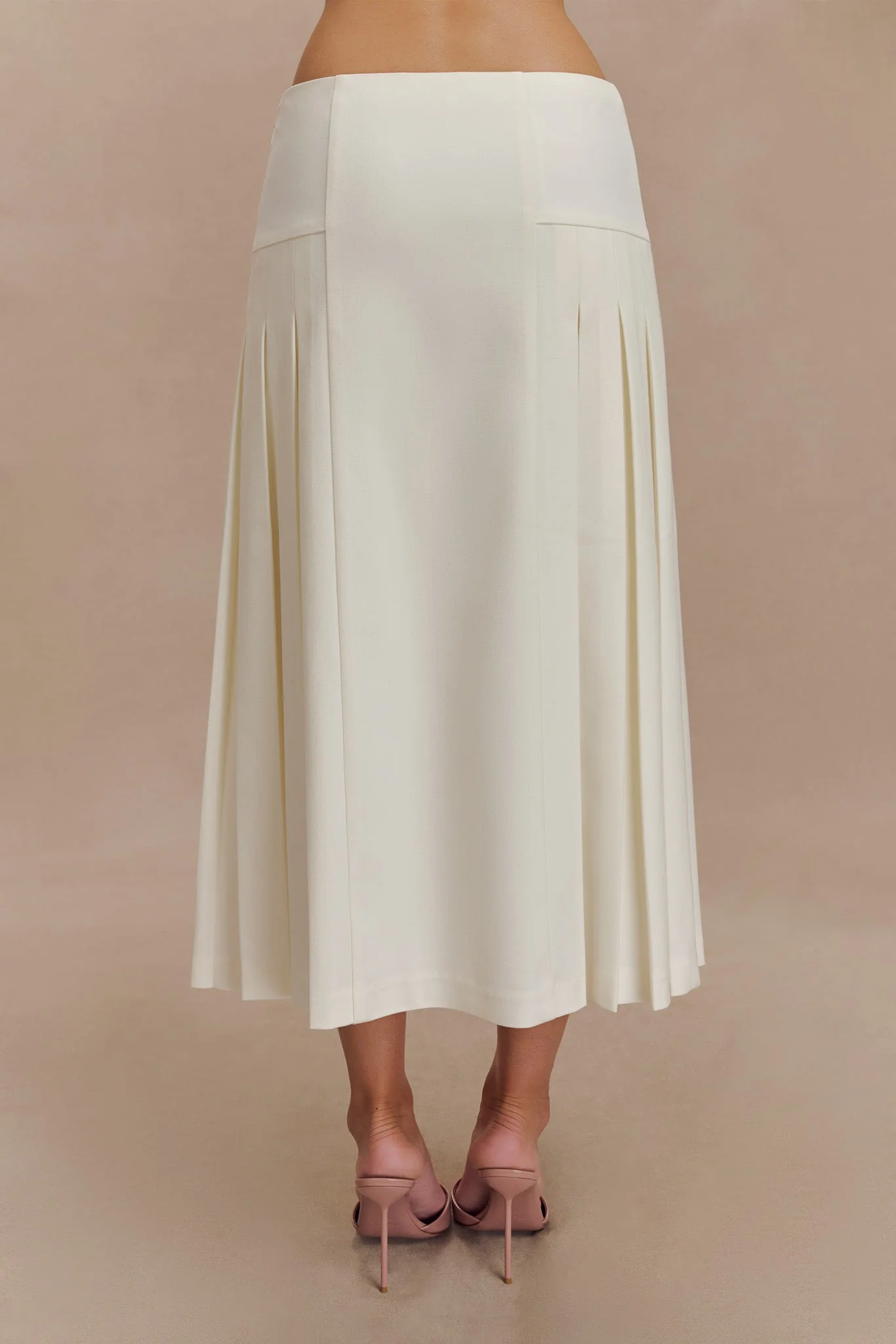 Brigette Pleated Midi Skirt - Ivory - Image 4
