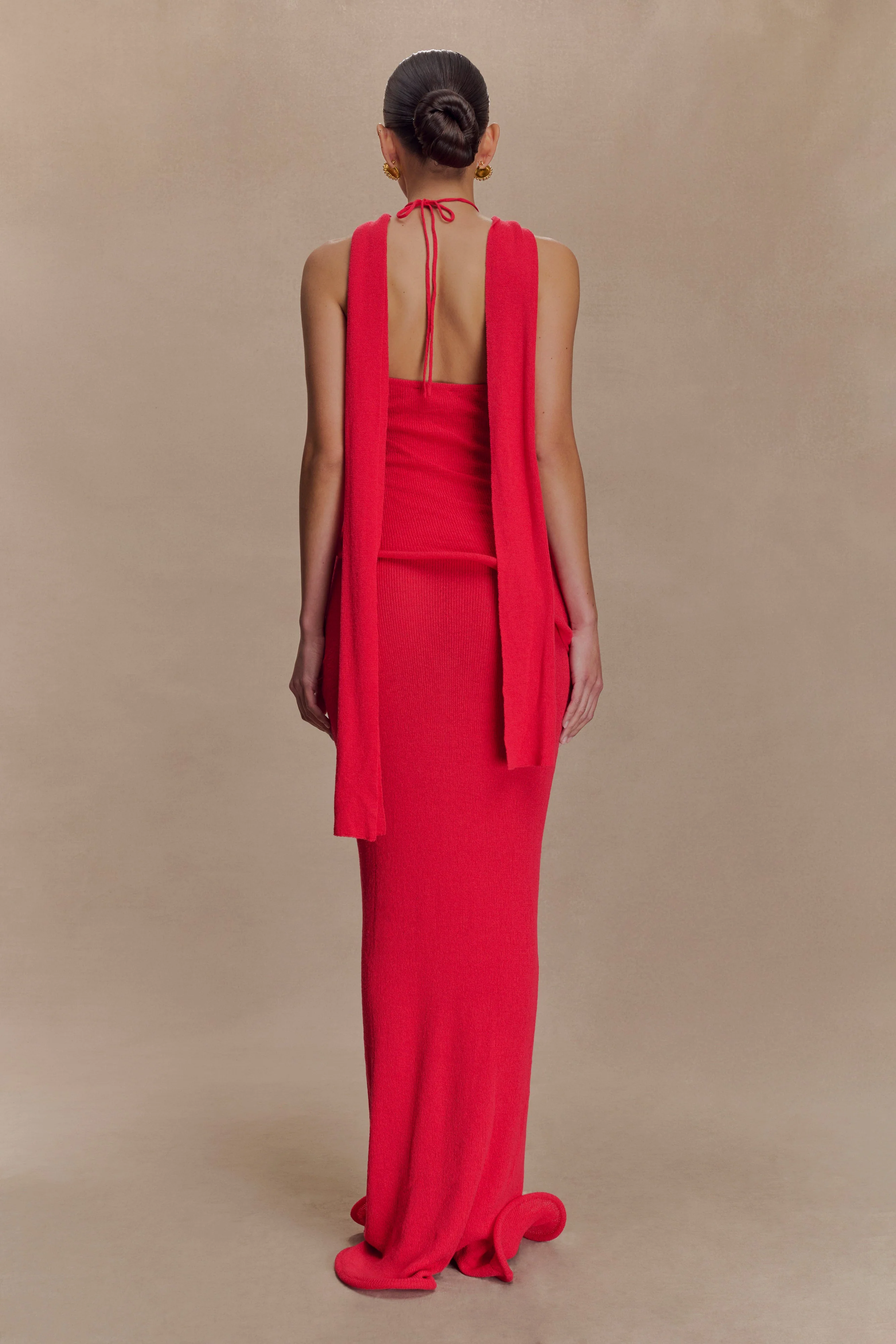 Caprice Halter Knit Maxi Dress - Red - Image 2
