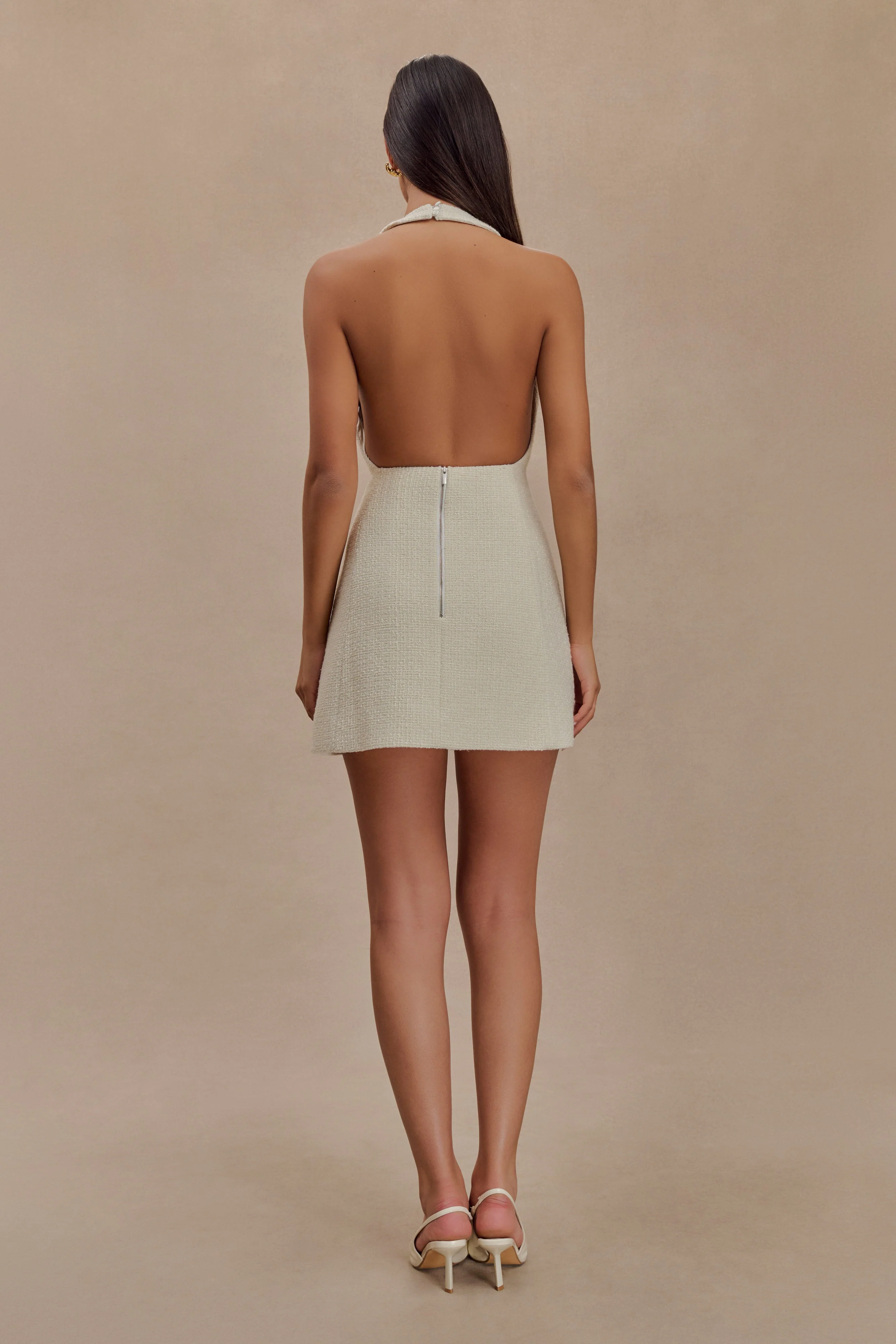 Carina Boucle Halter Mini Dress - Ivory - Image 5