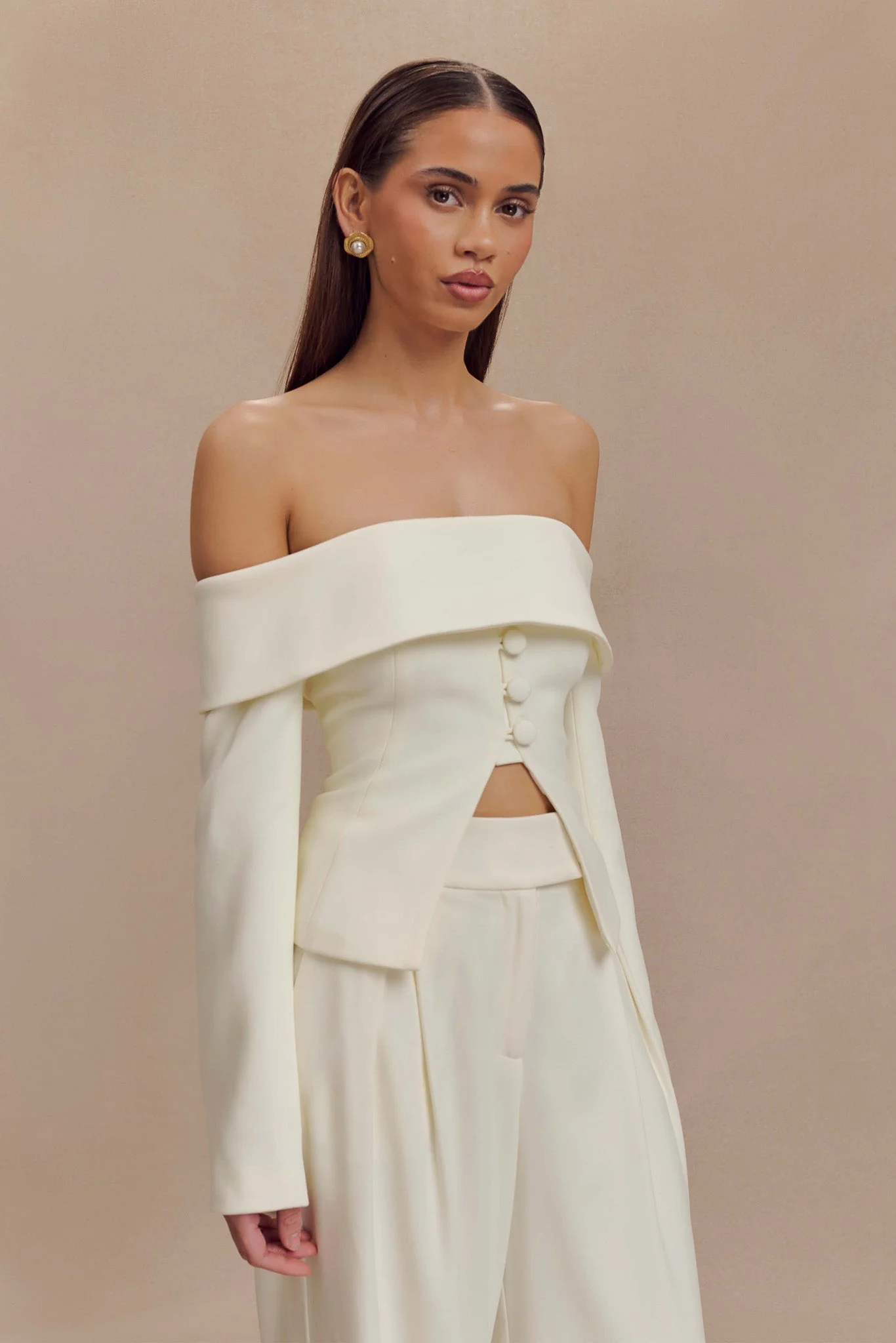 Celene Off Shoulder Jacket - Ivory - Image 3