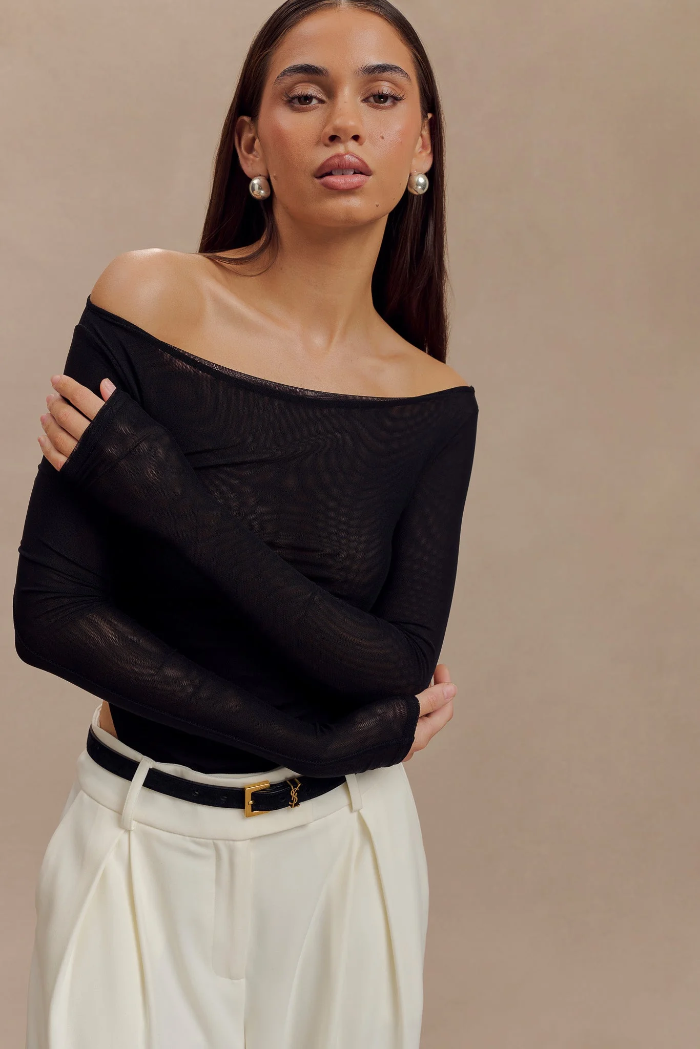 Colette Boat Neck Mesh Top - Black - Image 6