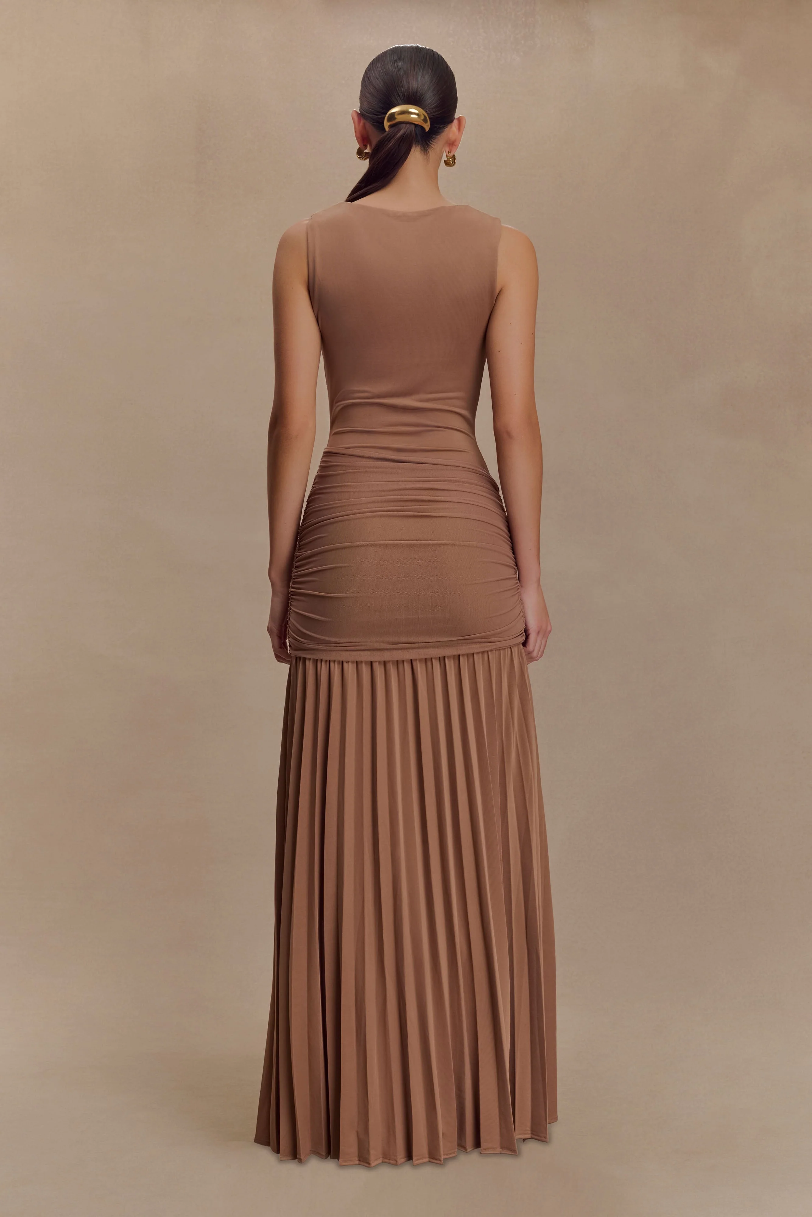Dania Cowl Neck Slinky Maxi Dress - Mocha Mousse - Image 2
