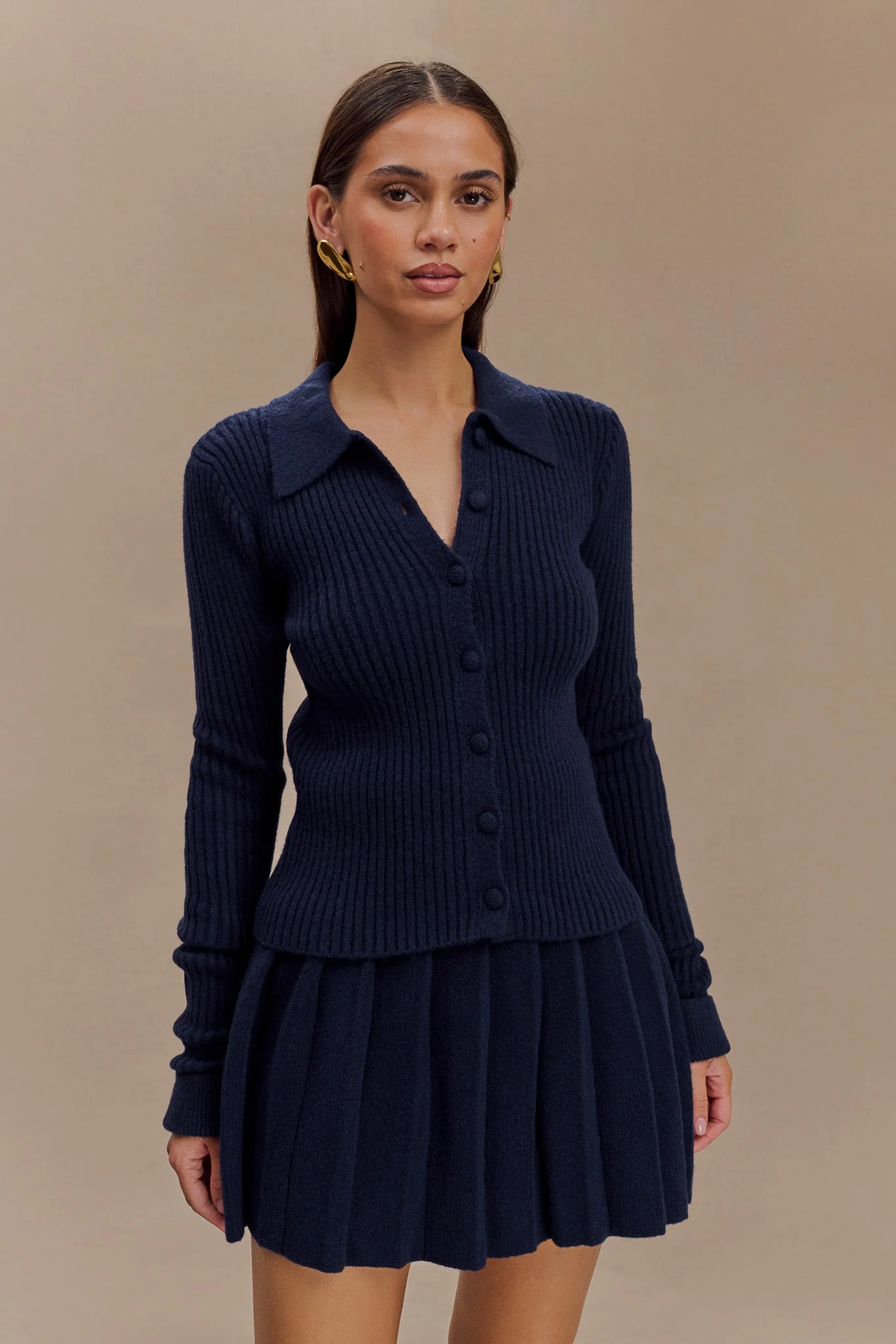 Dionne Pleated Knit Mini Skirt - Dark Navy - Image 5