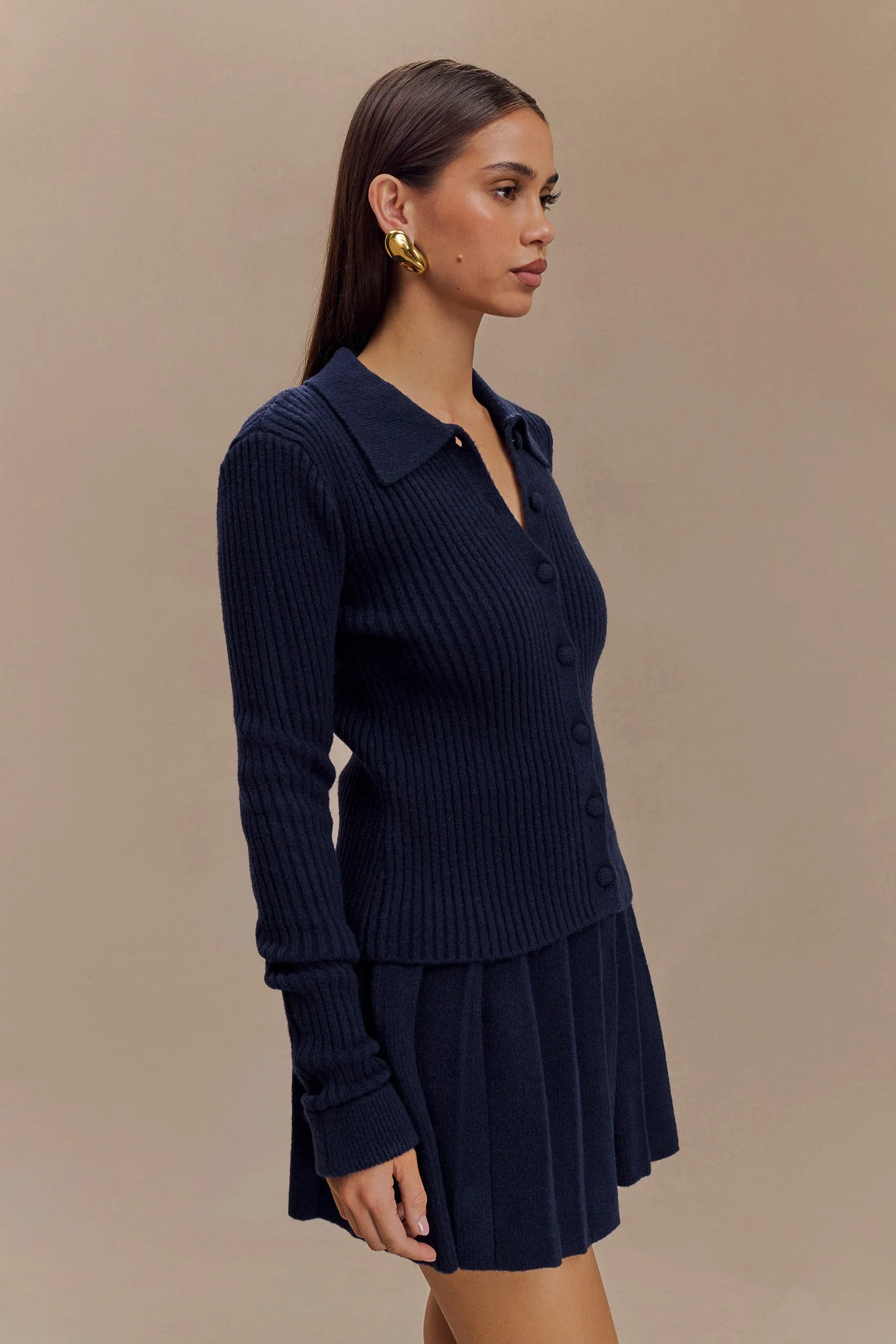 Dionne Pleated Knit Mini Skirt - Dark Navy - Image 7