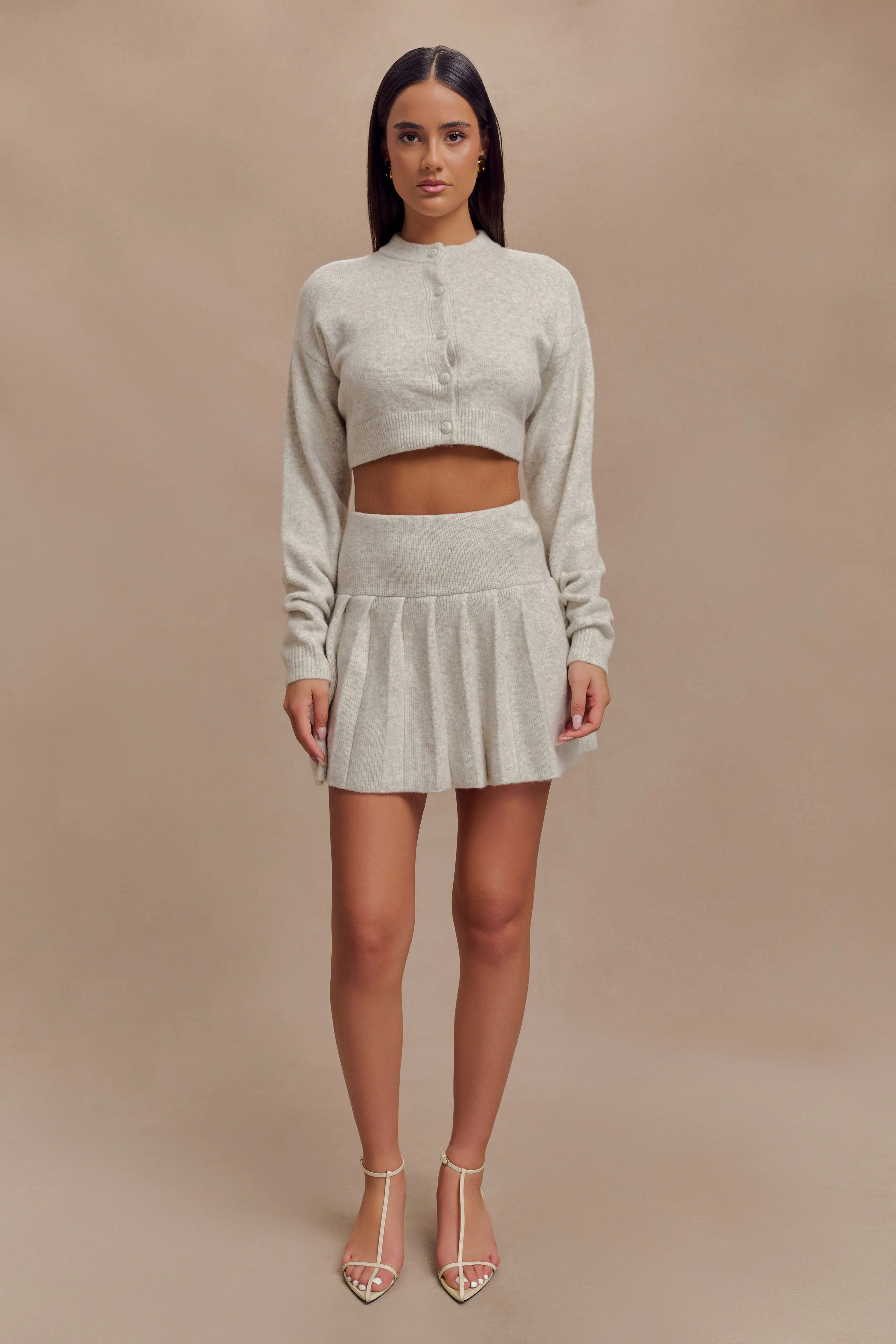 Dionne Pleated Knit Mini Skirt - Heather Grey Marle - Image 5