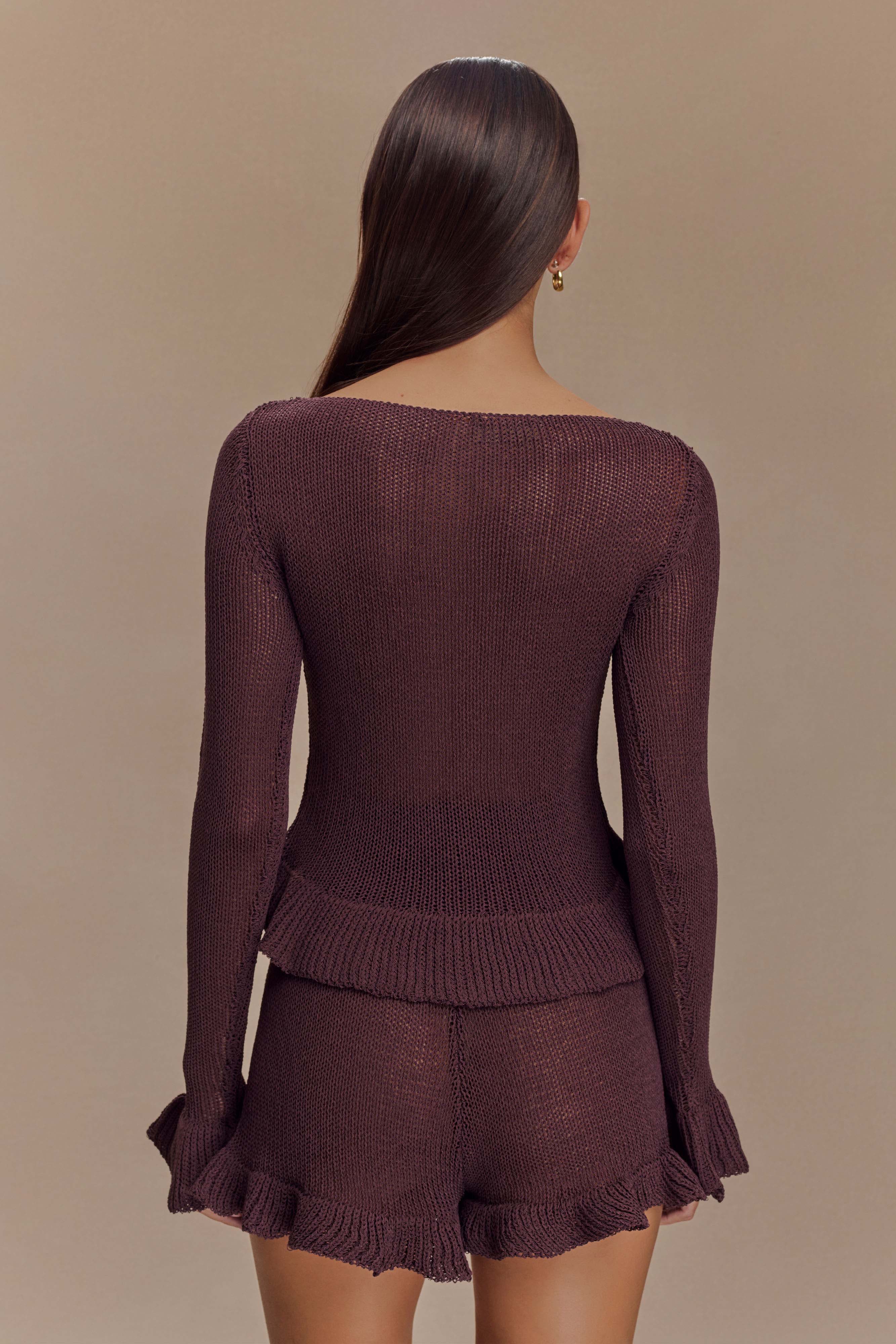 Eleanor Knit Frill Shorts - Chocolate - Image 9