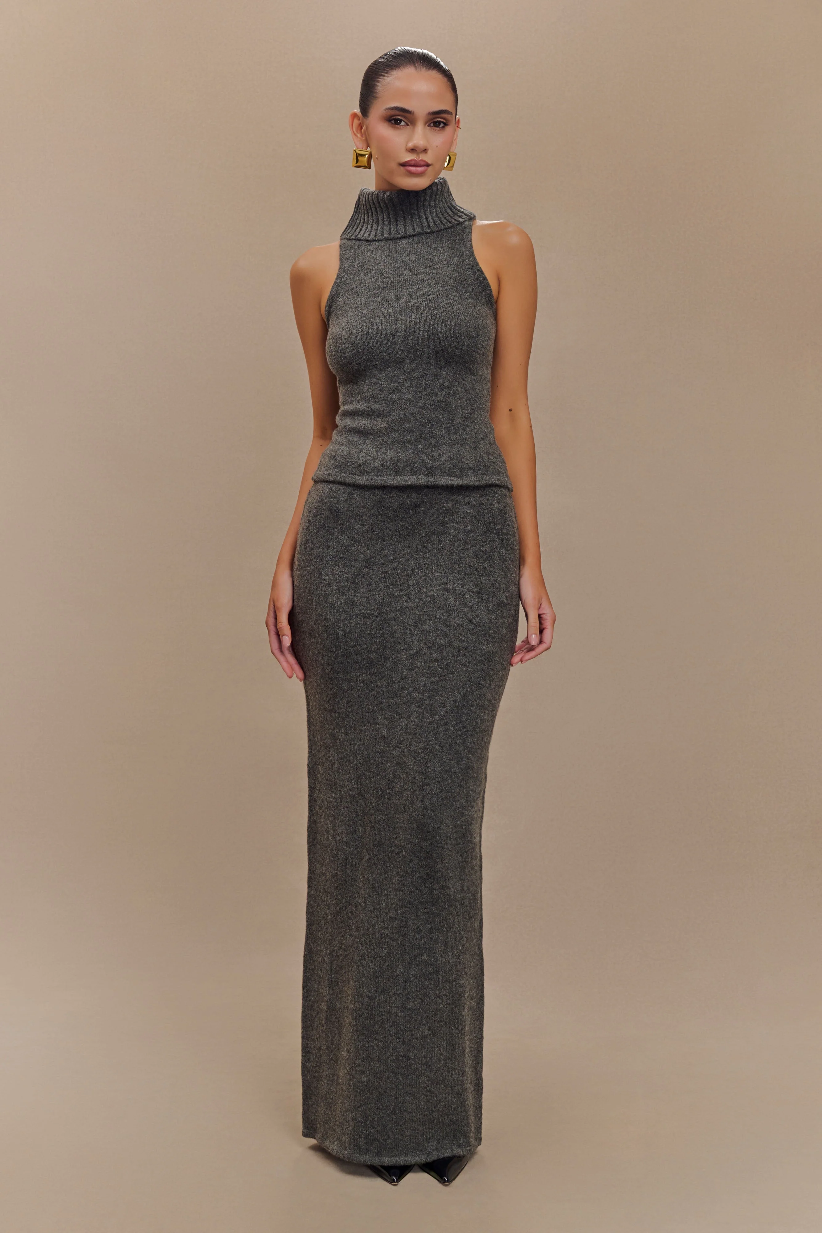 Elise Roll Neck Knit Top - Charcoal Marle - Image 8