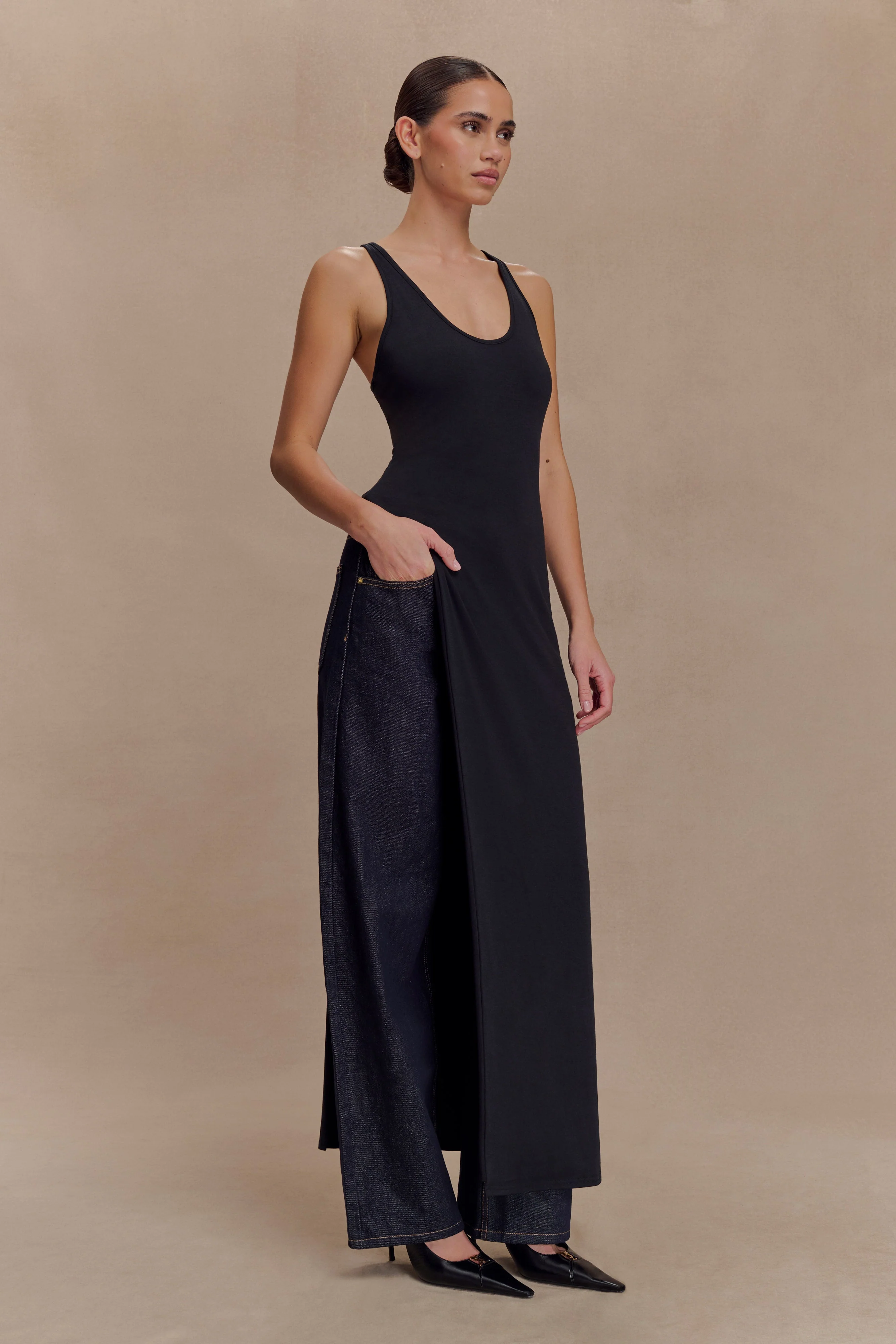 Ellerie Longline Racerback Top - Black - Image 5