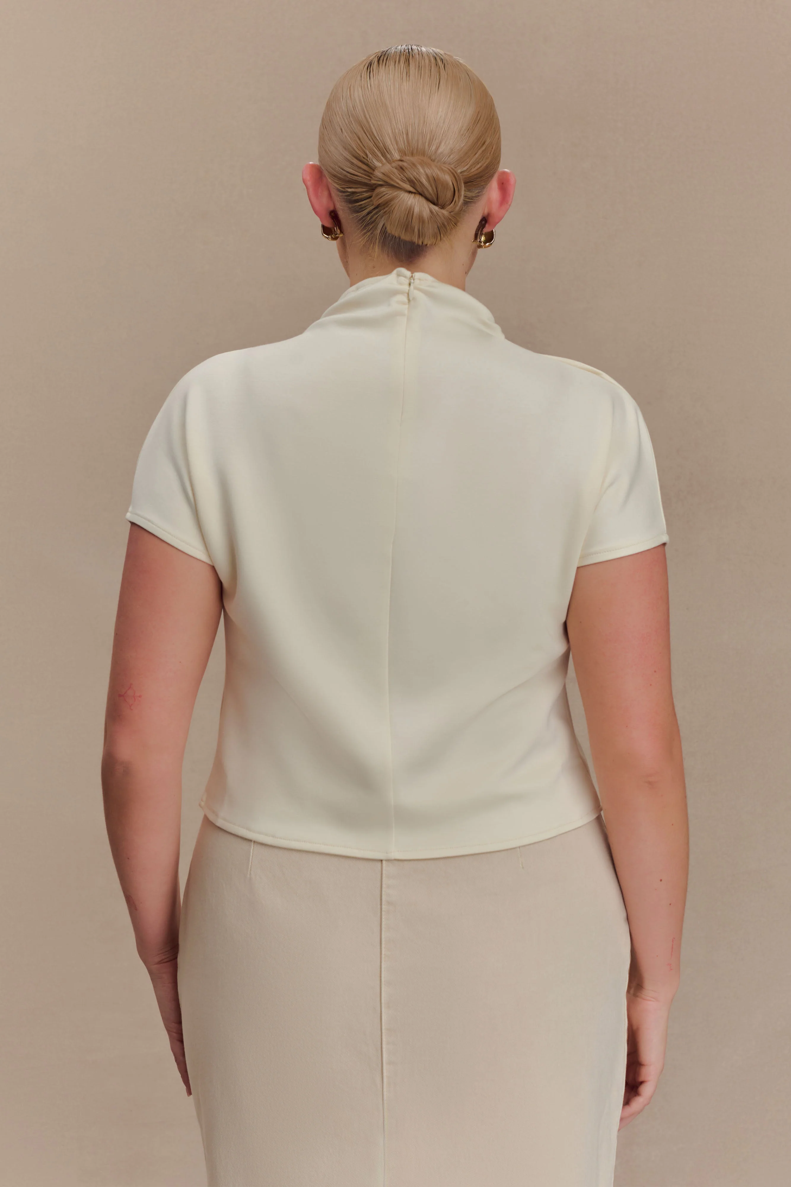 Eris High Neck Scuba Jersey Top - Ivory - Image 7