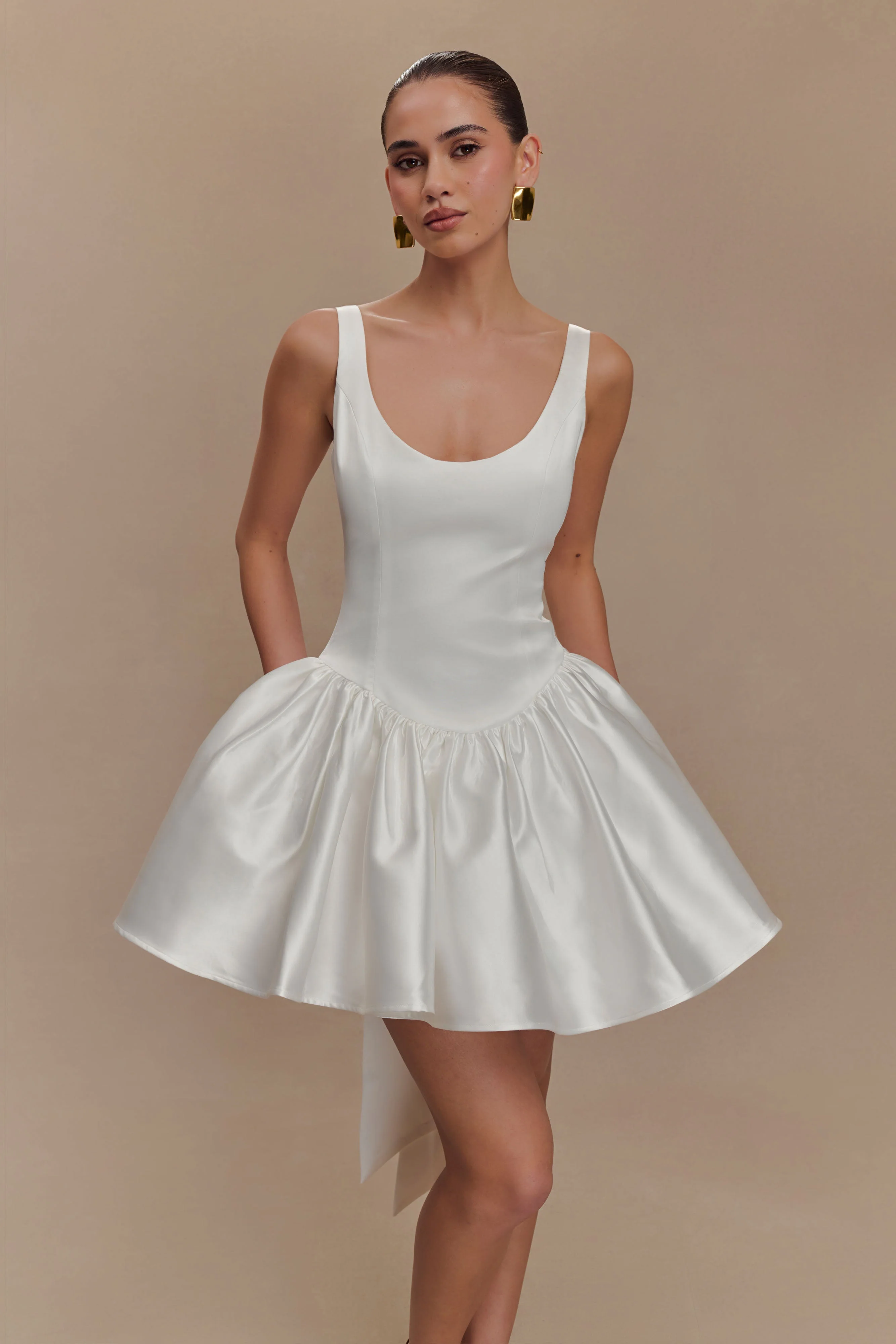 Felicia Satin Mini Dress With Bow - White - Image 6