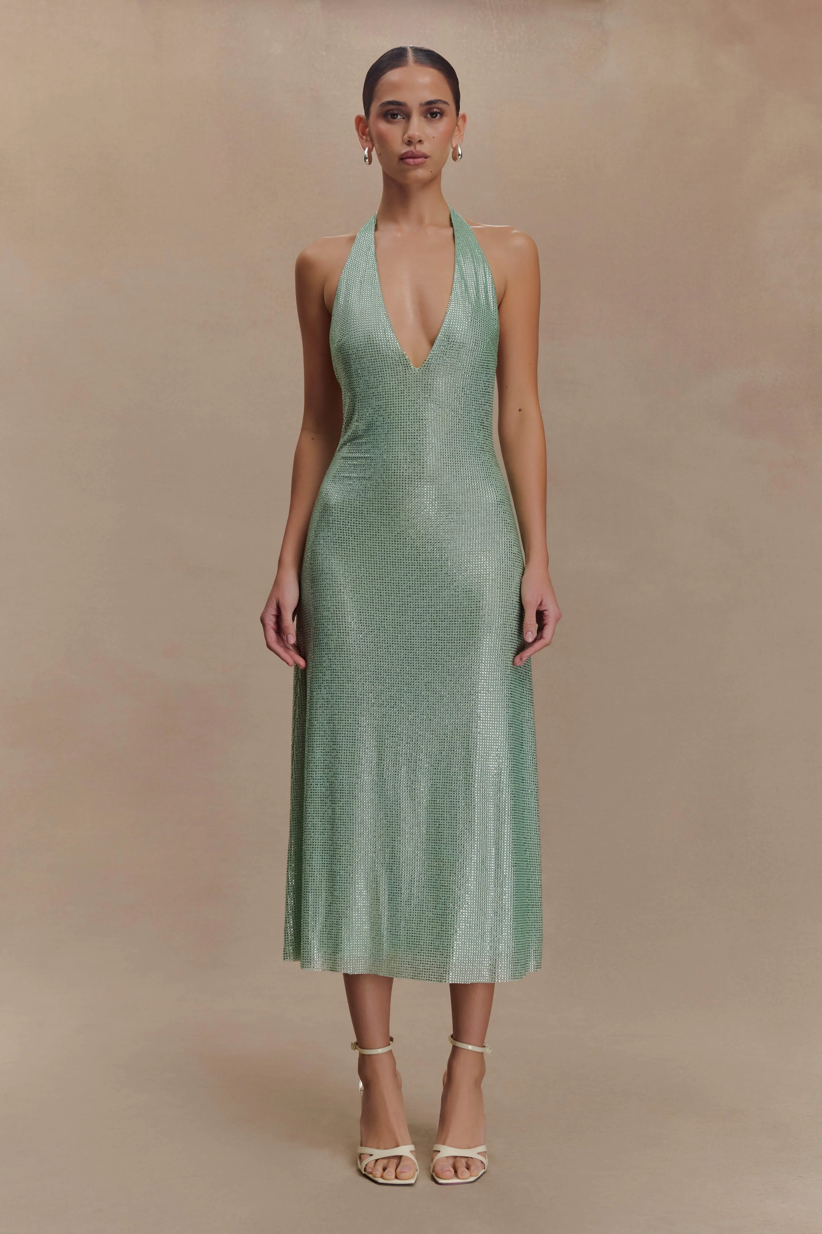 Genie Diamante Halter Midi Dress - Mint - Image 2
