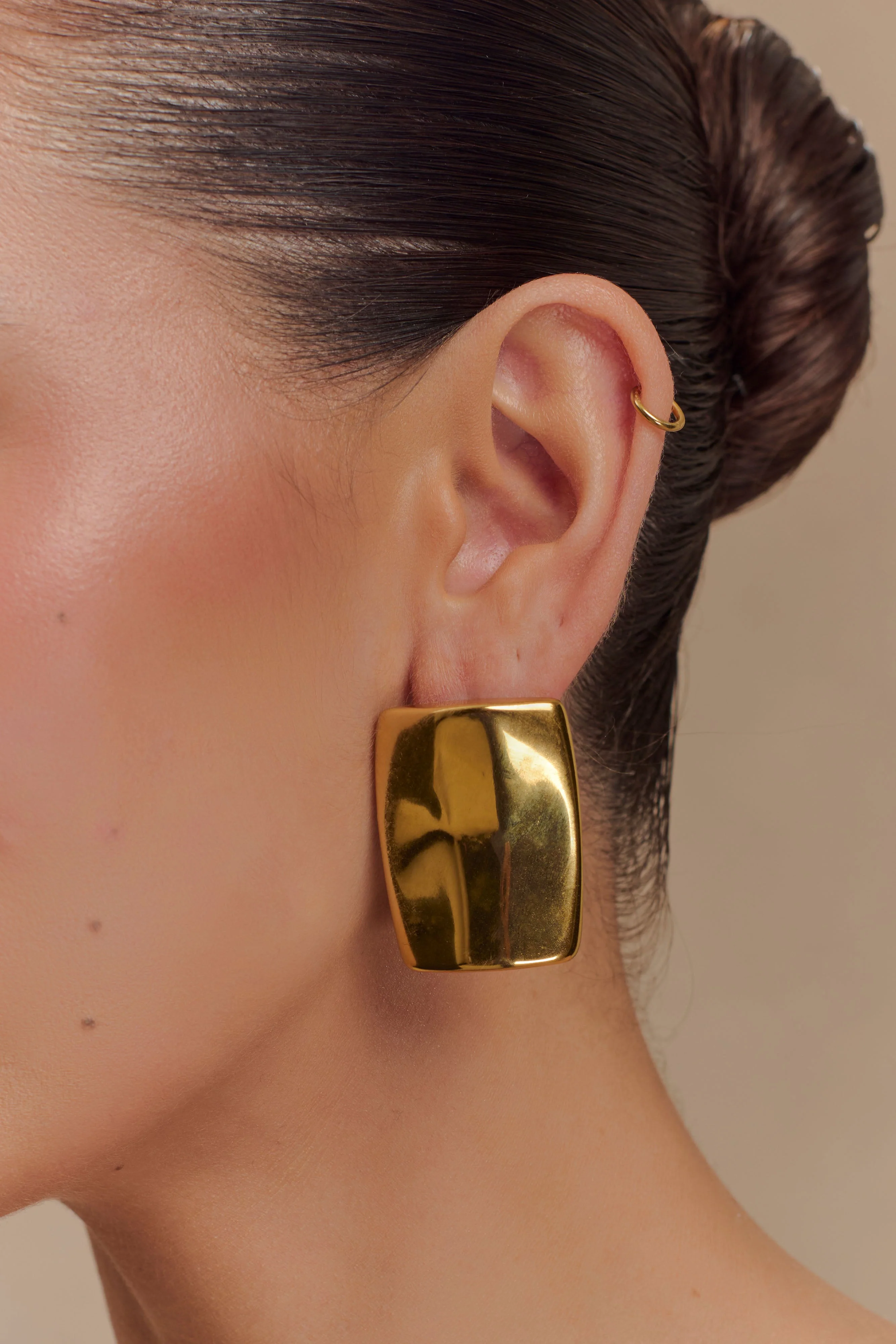Georgia Rounded Rectangular Earrings - Gold - Image 2