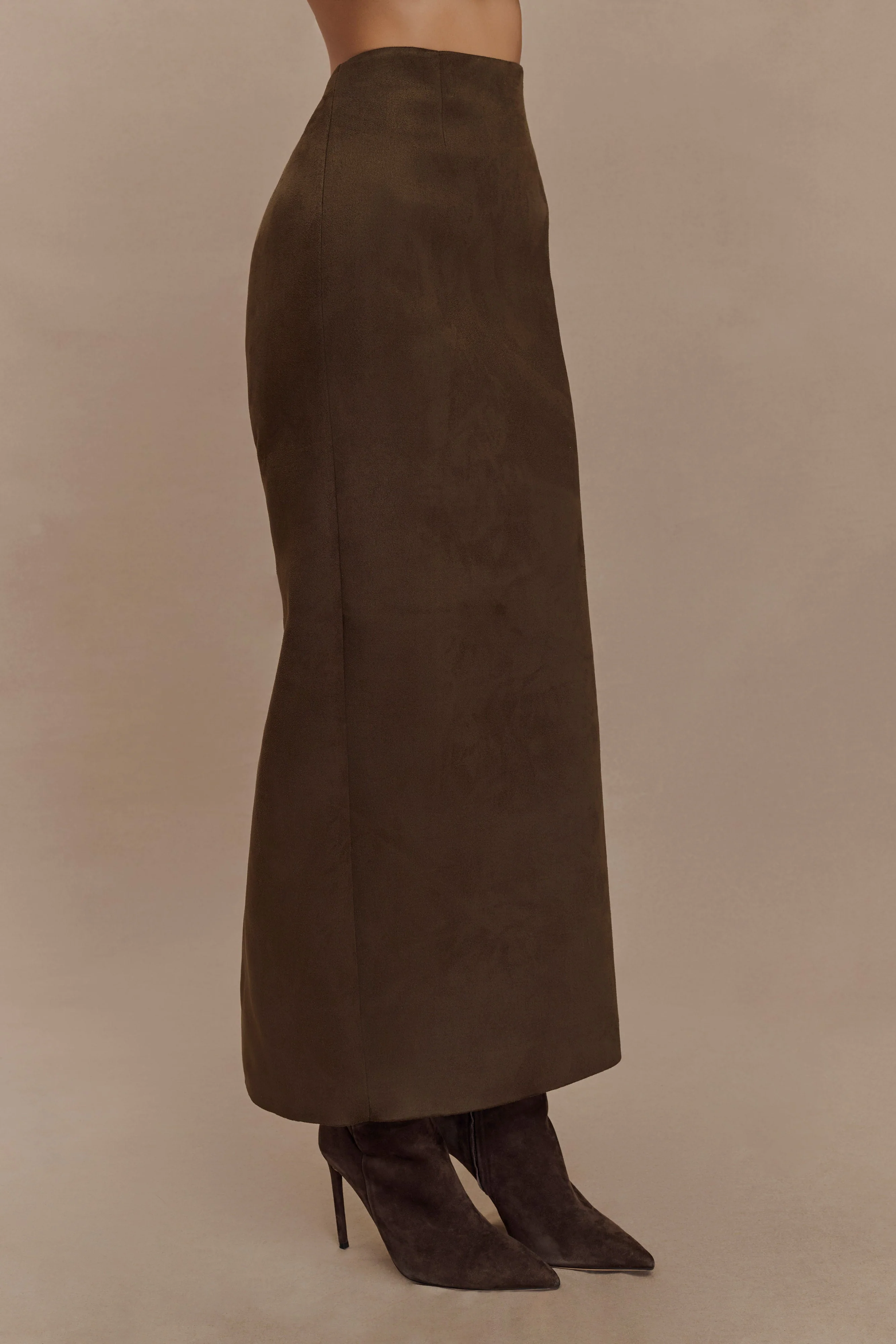 Hayes Faux Suede Midi Skirt - Chocolate - Image 6