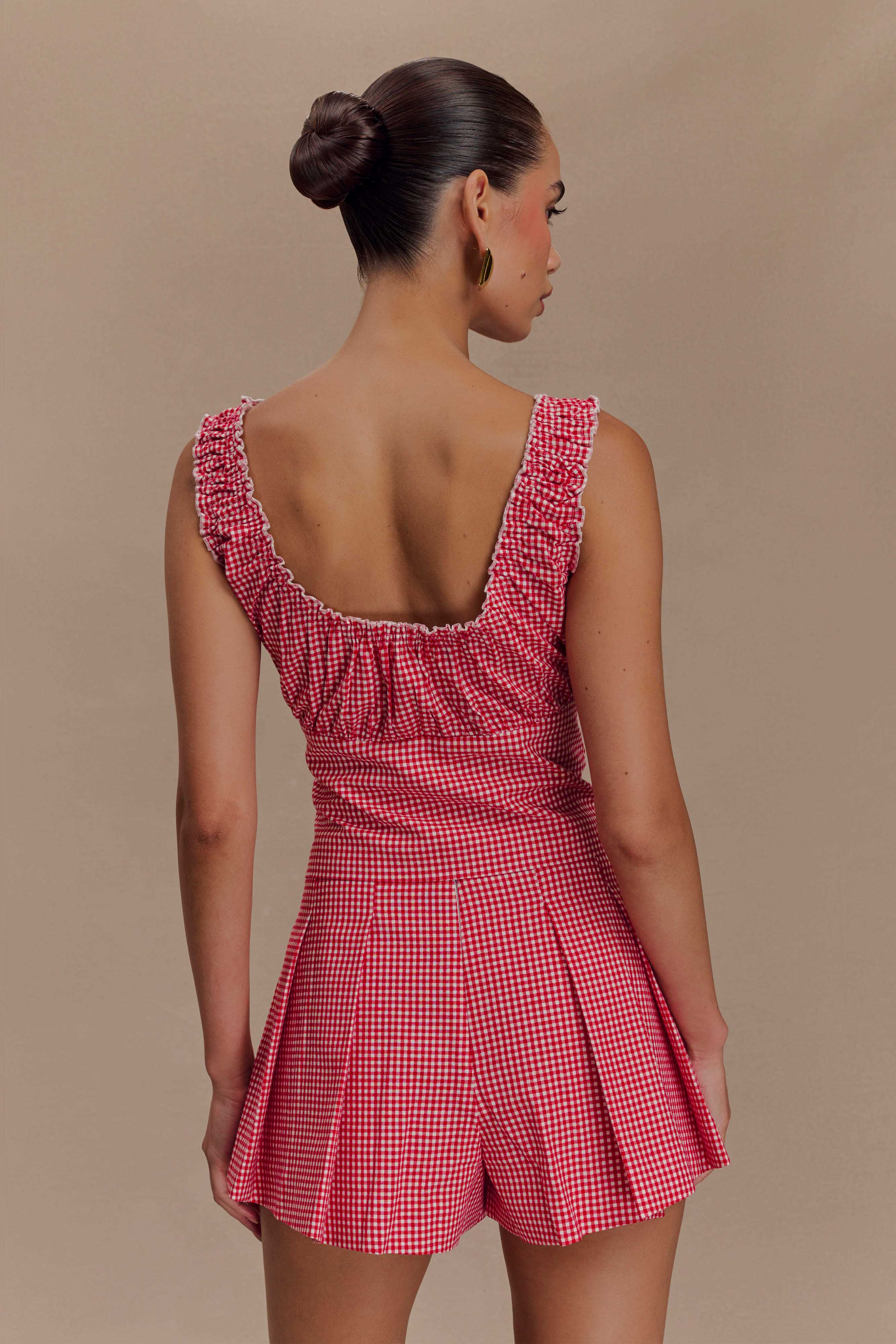 Ines Sleeveless Ruched Top - Red Gingham - Image 3