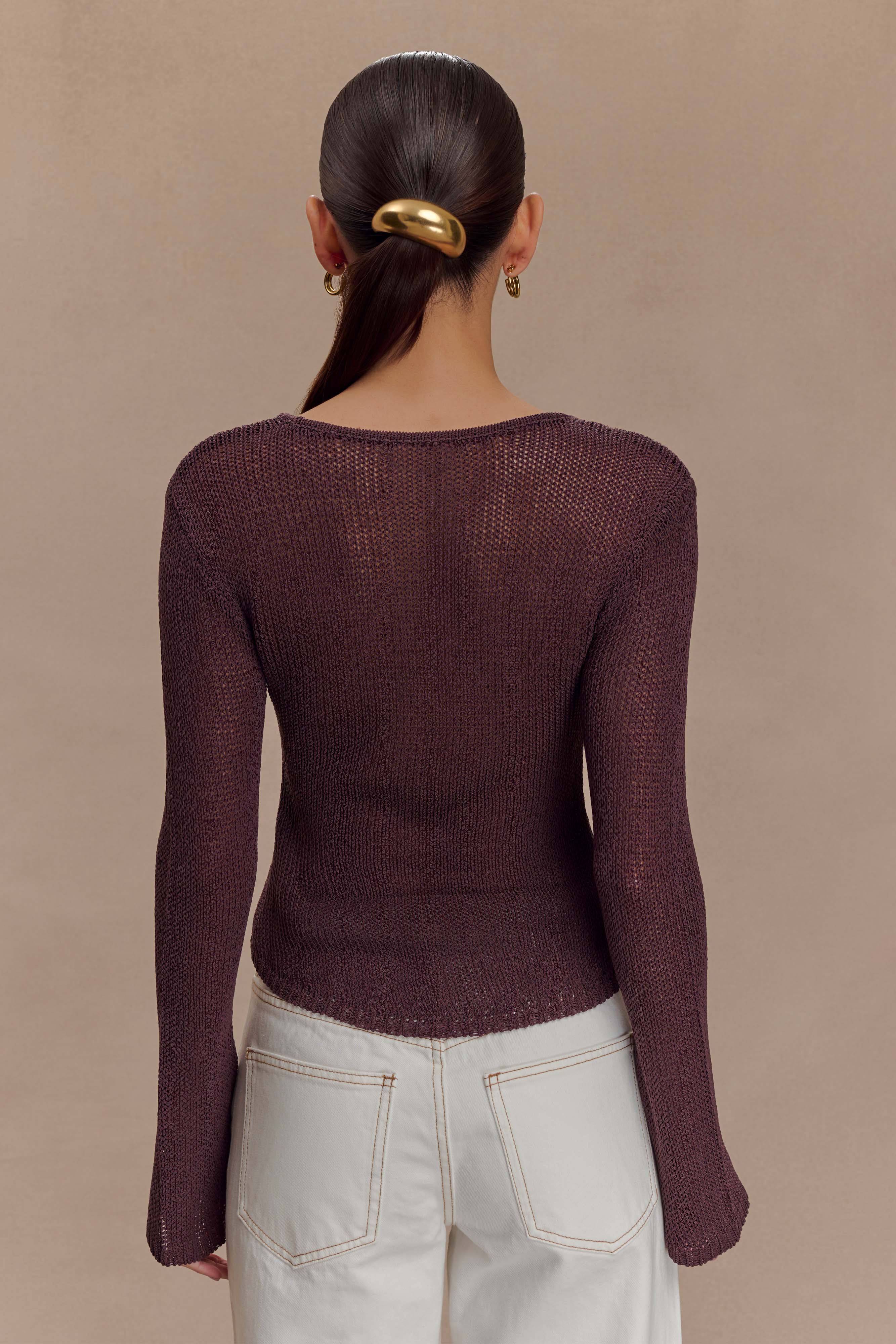 Isabella Long Sleeve Knit Top - Chocolate - Image 3