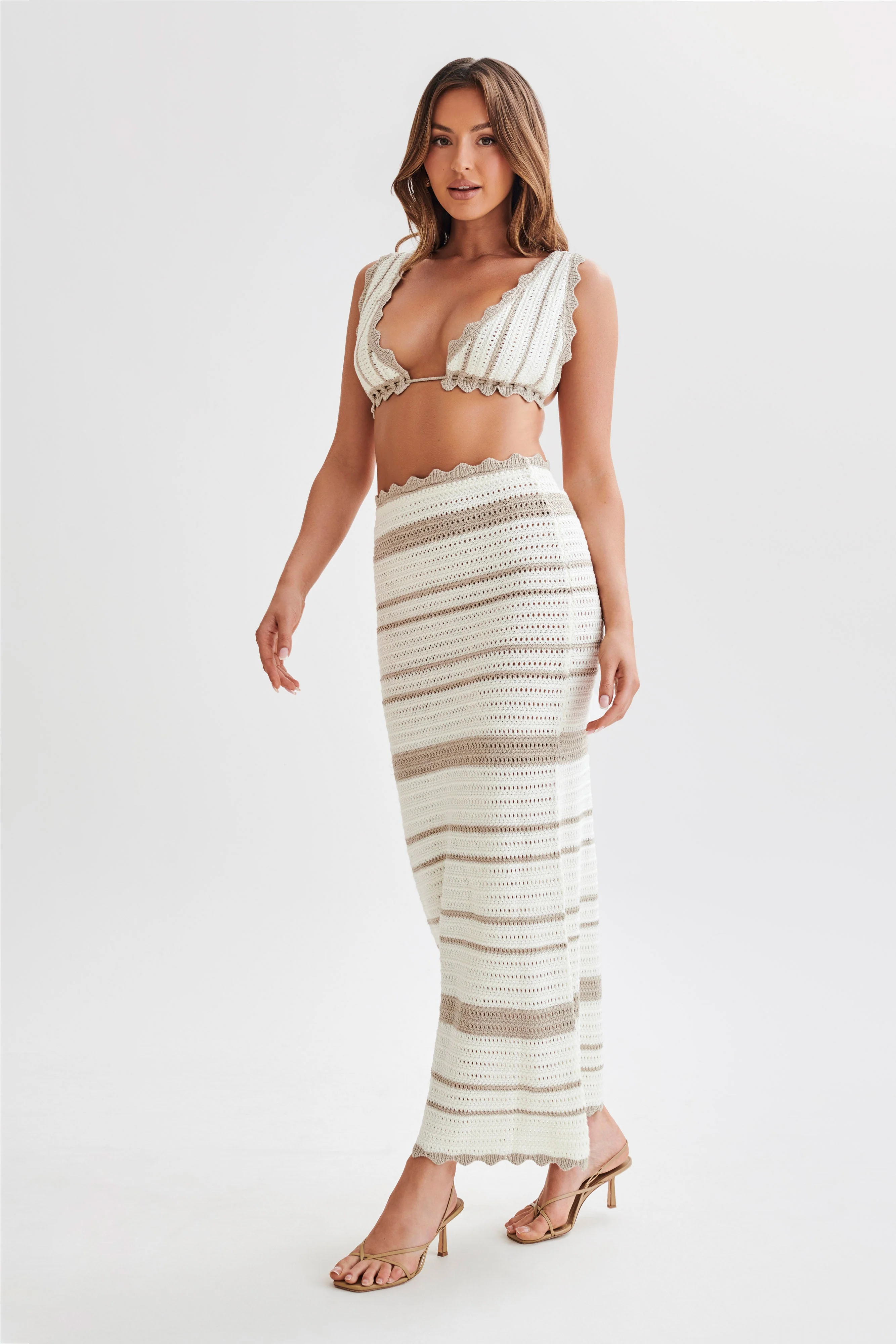 Jadia Contrast Crochet Bralette - Taupe/White - Image 4