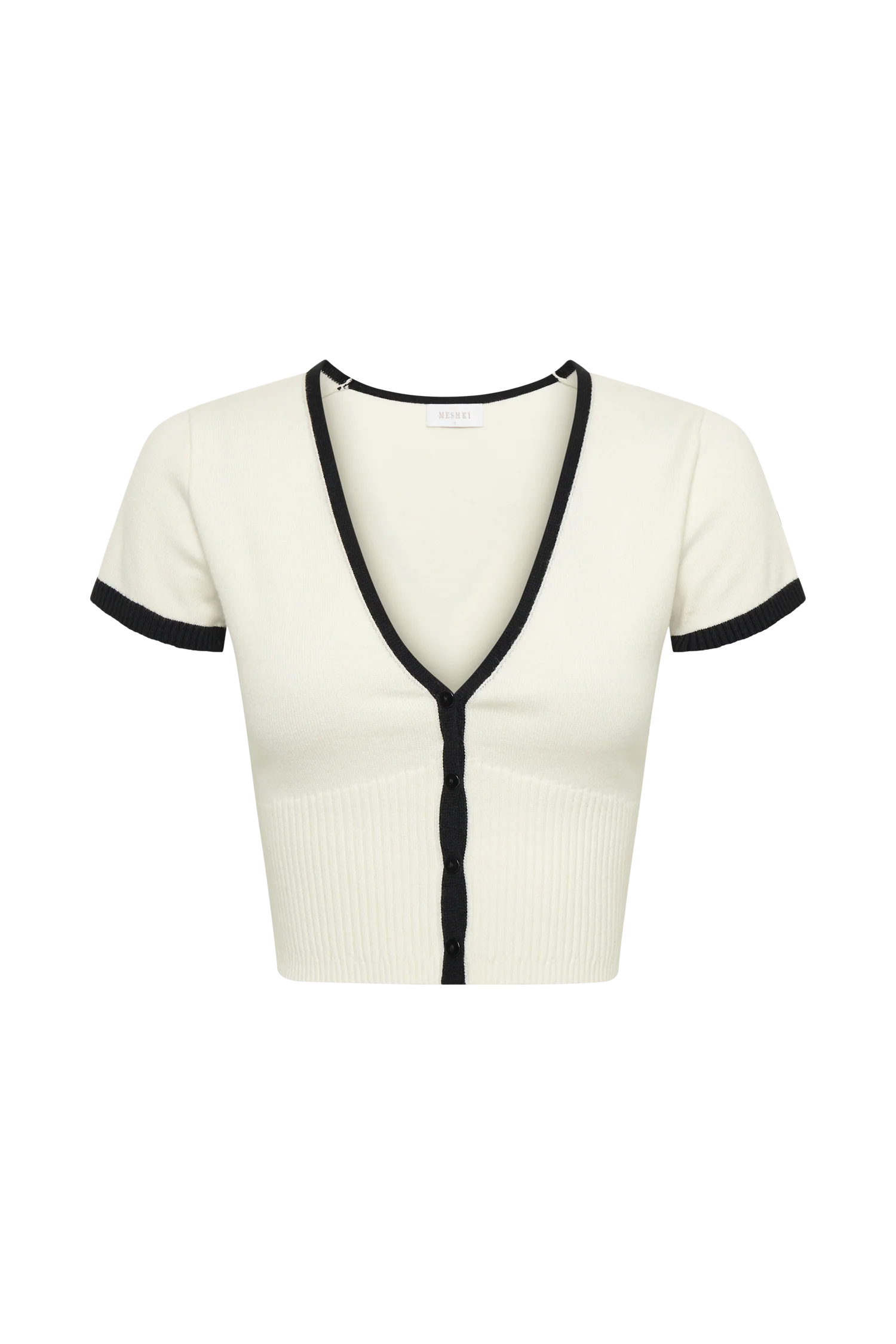 Jolene Contrast Button Up Knit Top - White - Image 10