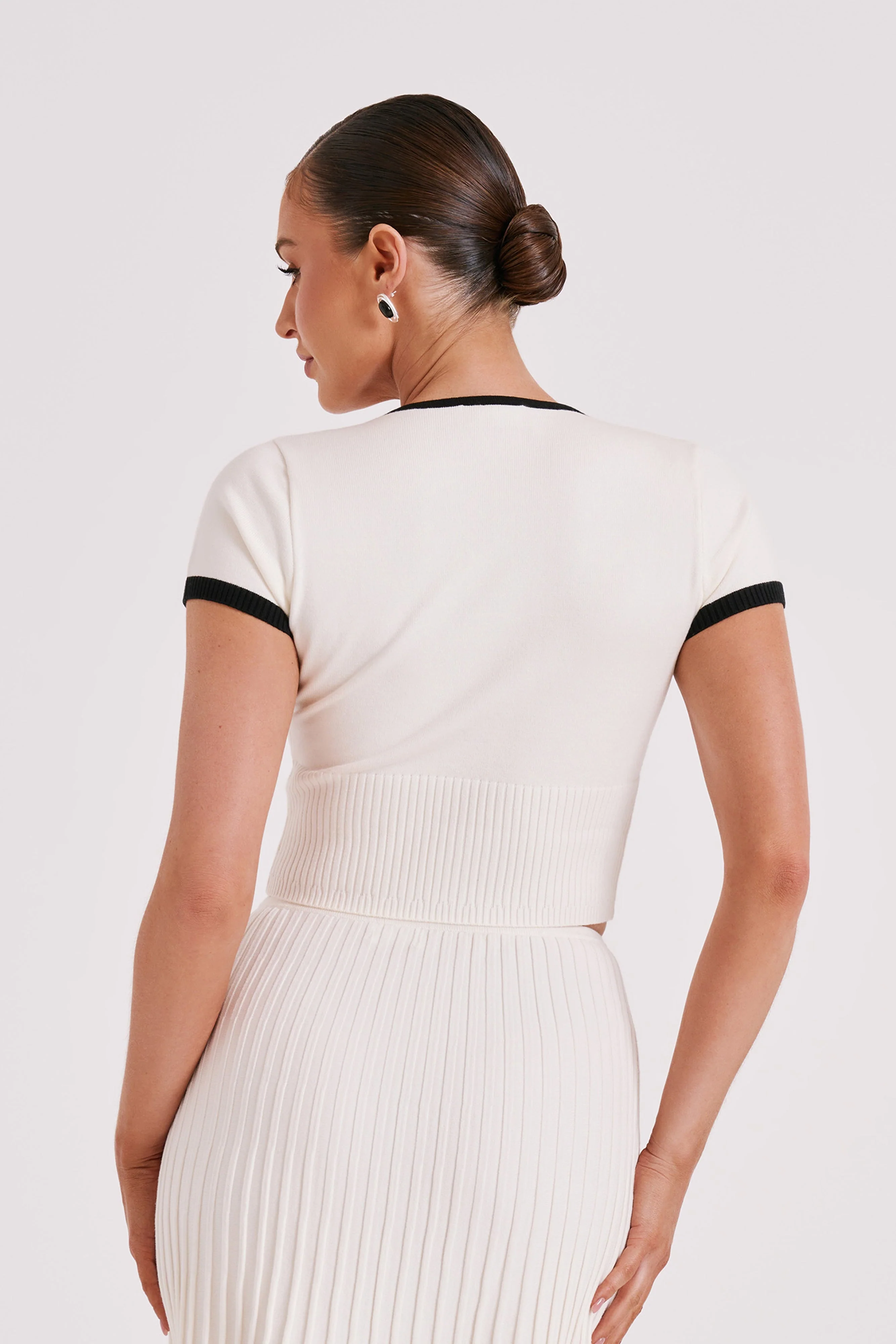 Jolene Contrast Button Up Knit Top - White - Image 3