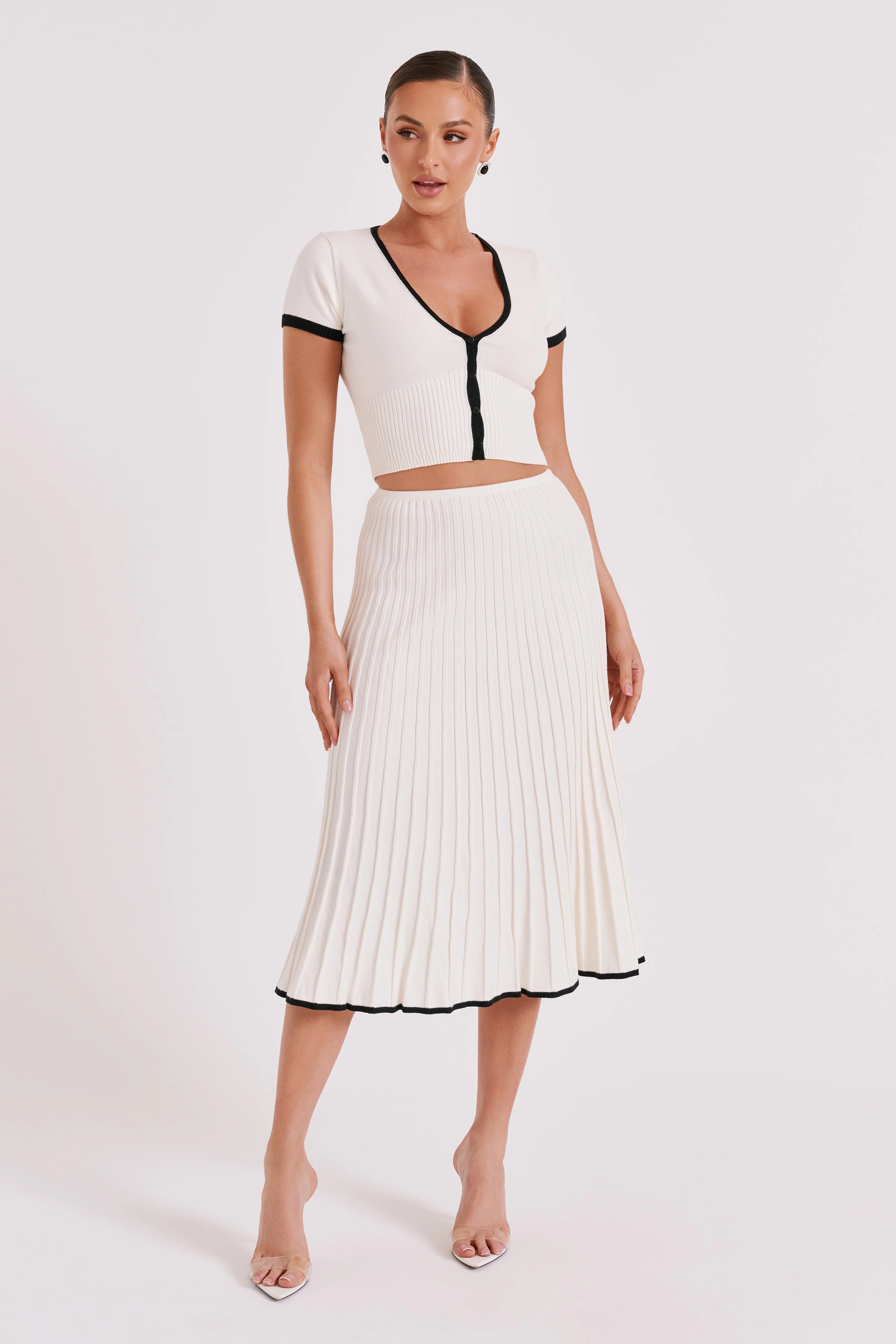 Jolene Contrast Button Up Knit Top - White - Image 5