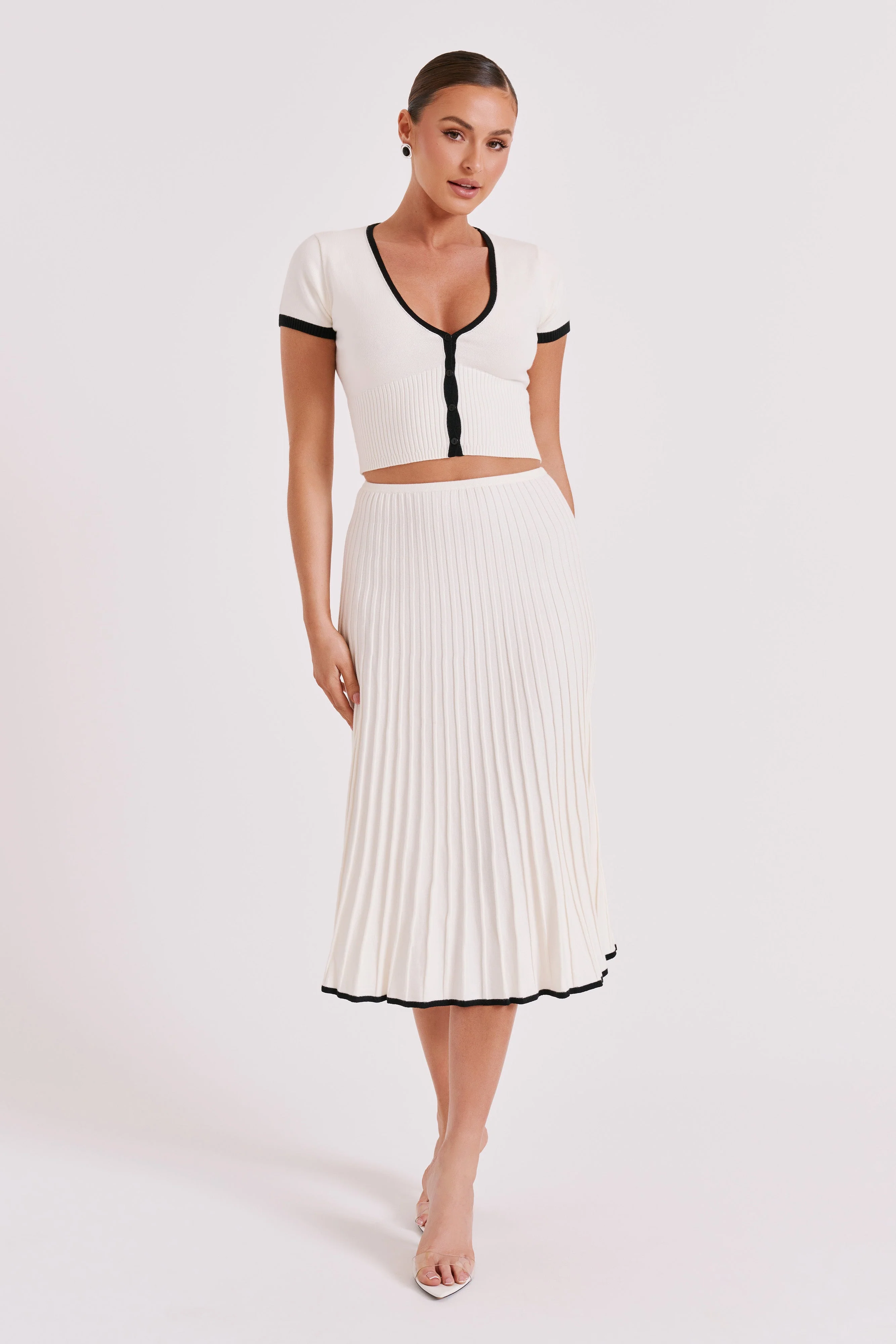 Jolene Contrast Button Up Knit Top - White - Image 8