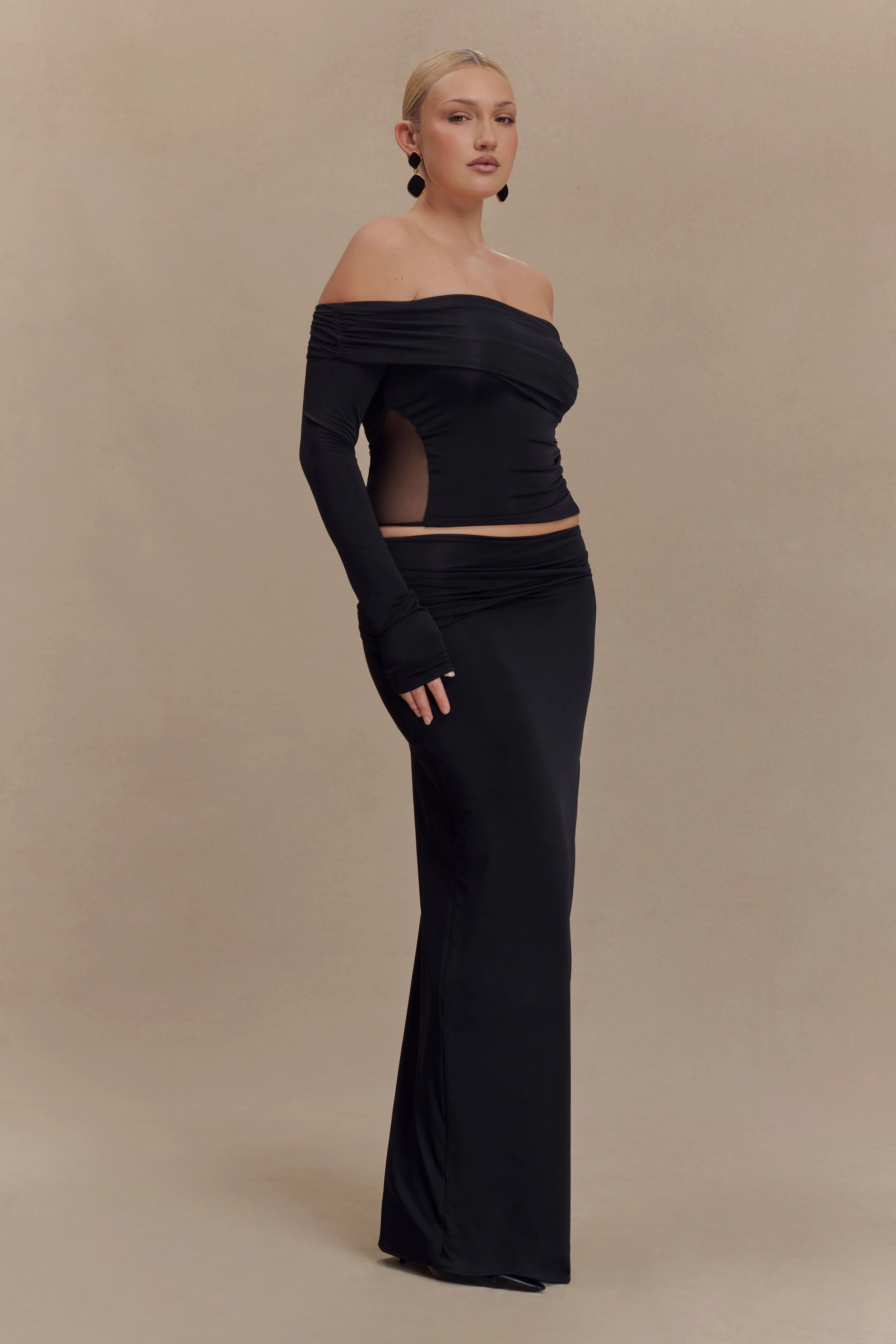 Judy Slinky And Mesh Maxi Skirt - Black - Image 4