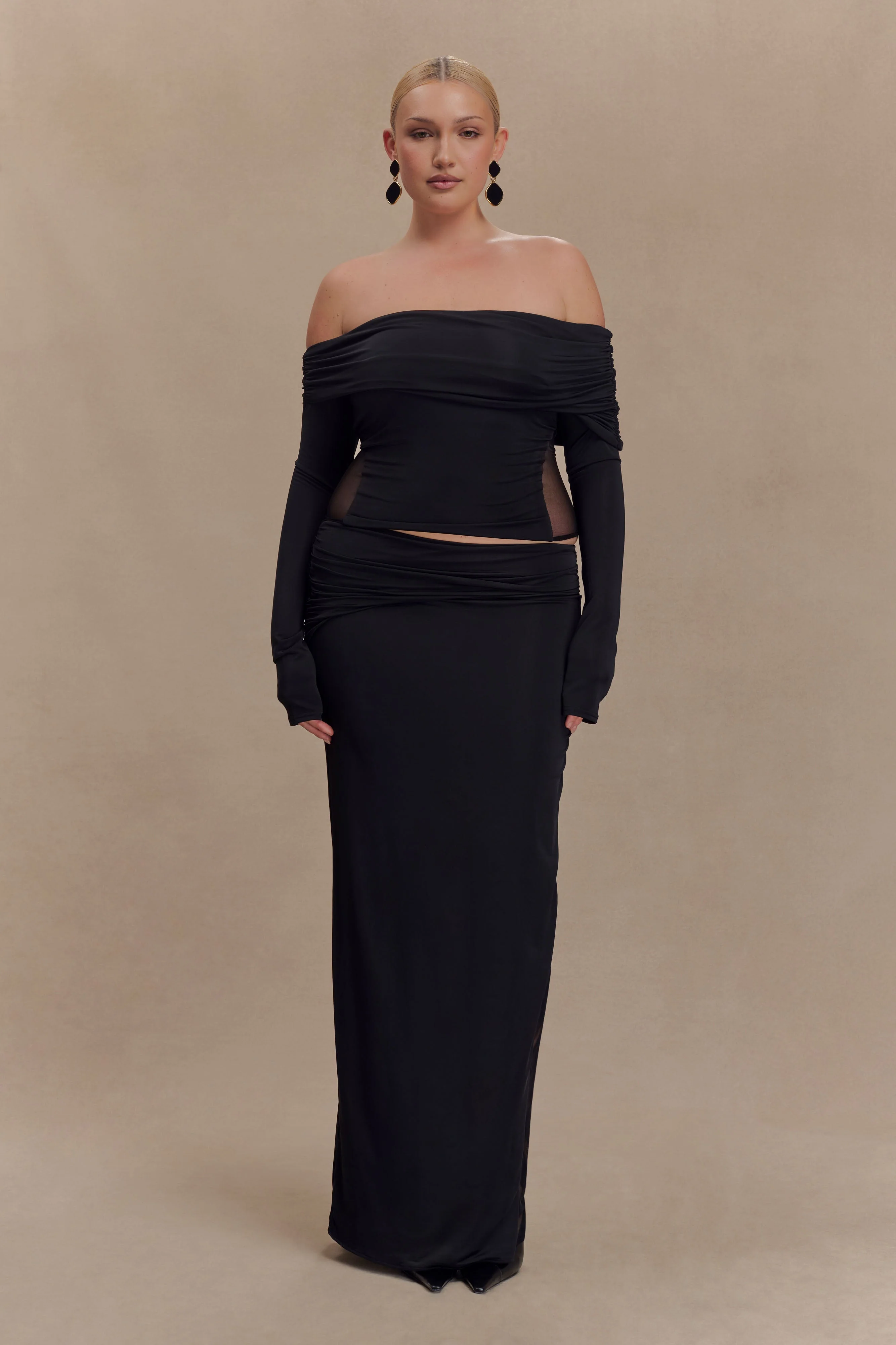 Judy Slinky And Mesh Maxi Skirt - Black - Image 5