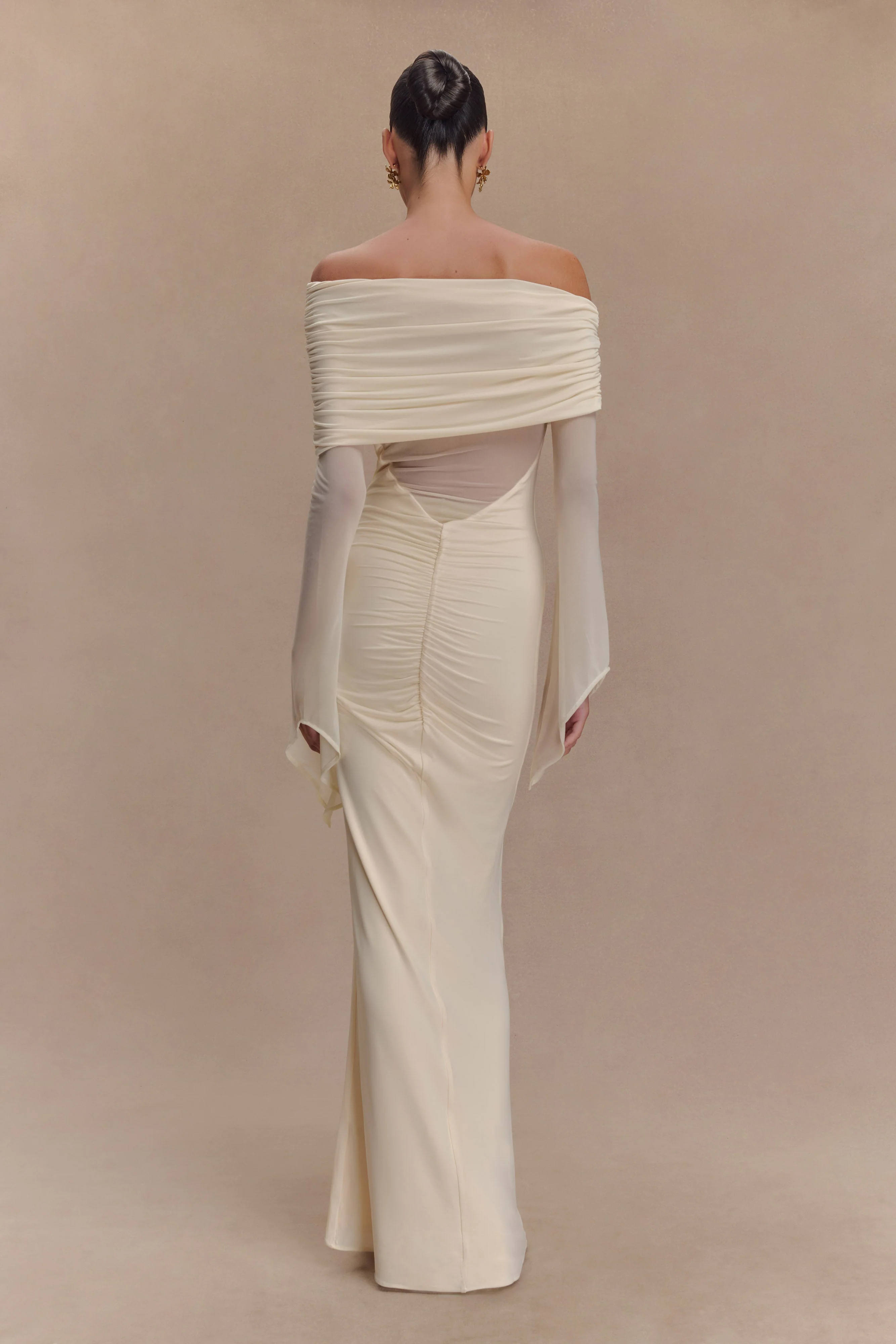 Kaitlin One Shoulder Slinky And Mesh Maxi Dress - Ivory - Image 2