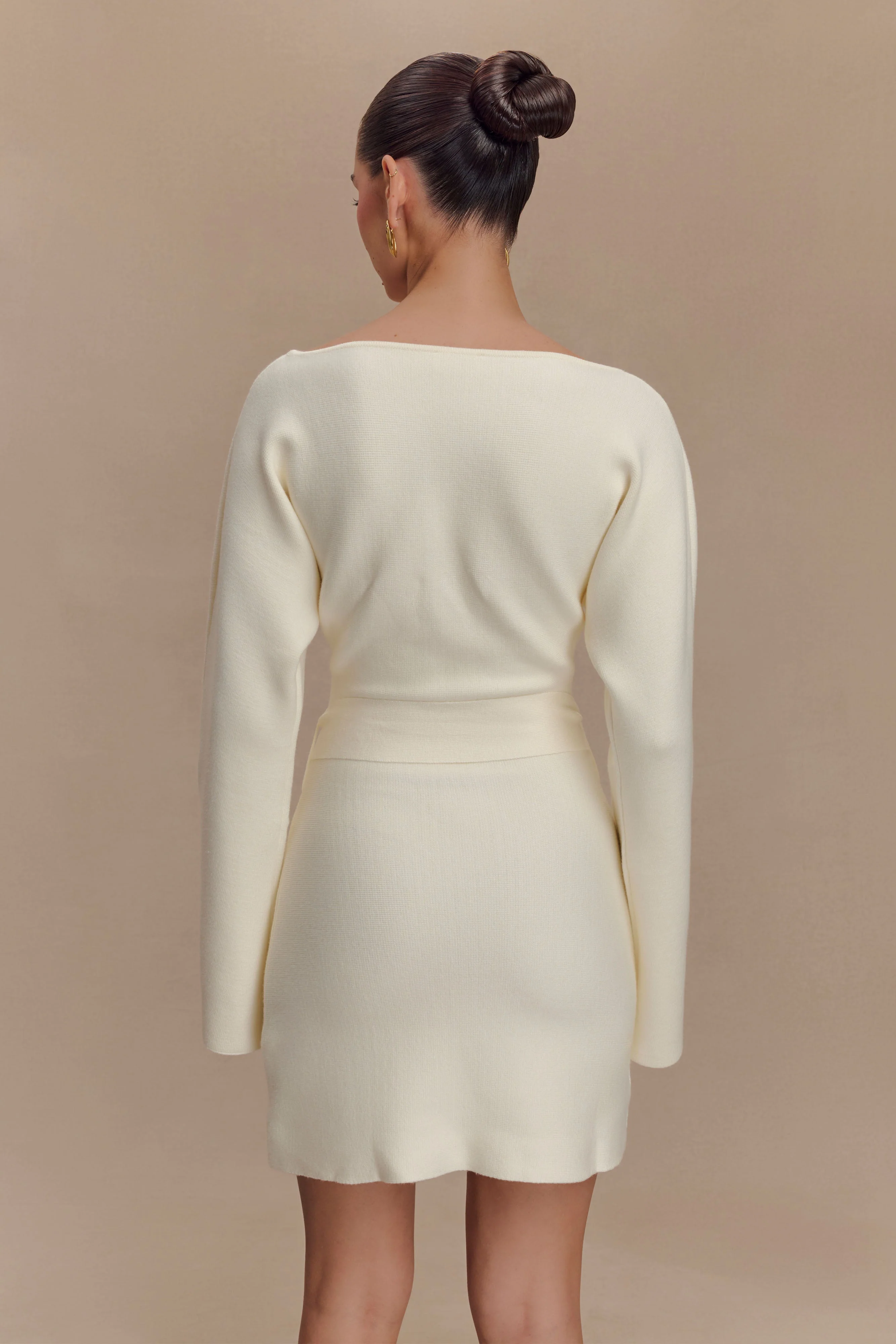 Kassie Belt Tie Knit Mini Dress - Ivory - Image 5