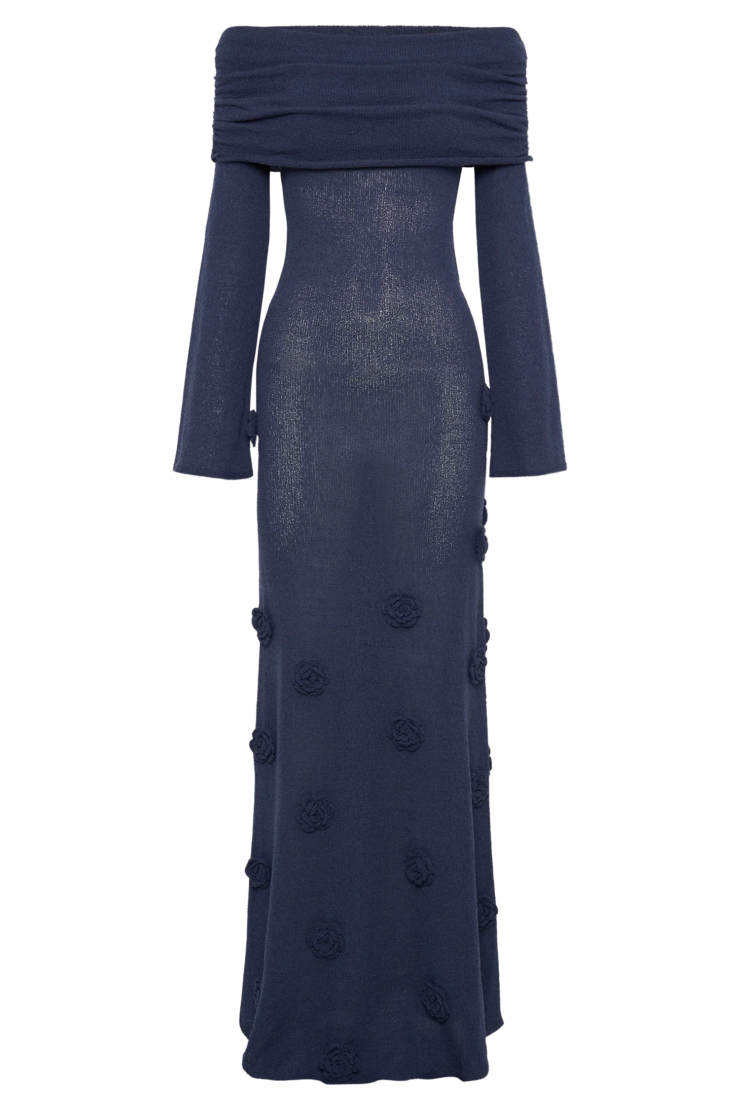 Kiki Off Shoulder Knit Rose Maxi Dress - Navy - Image 7