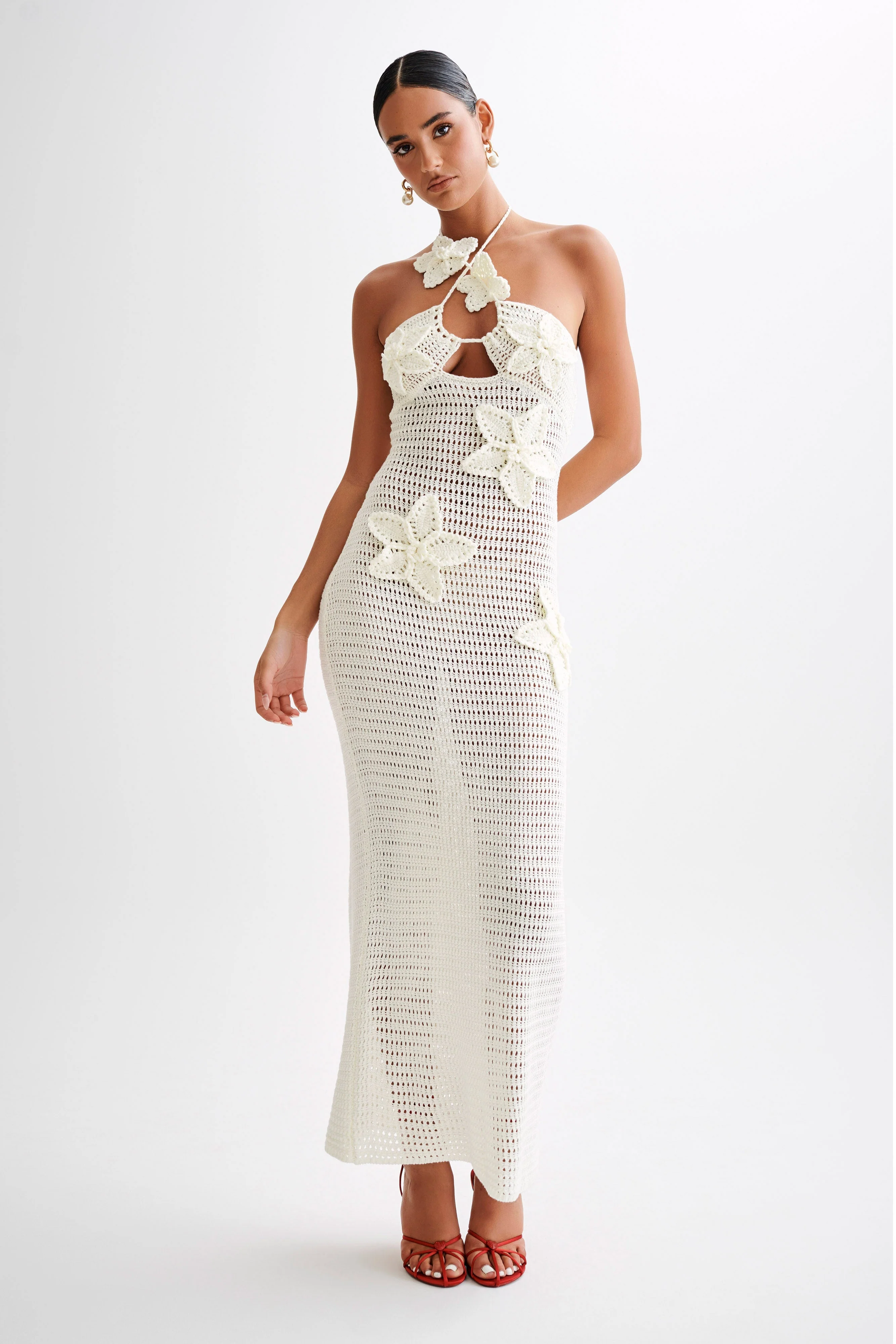Kyla Floral Crochet Maxi Dress - Ivory - Image 6