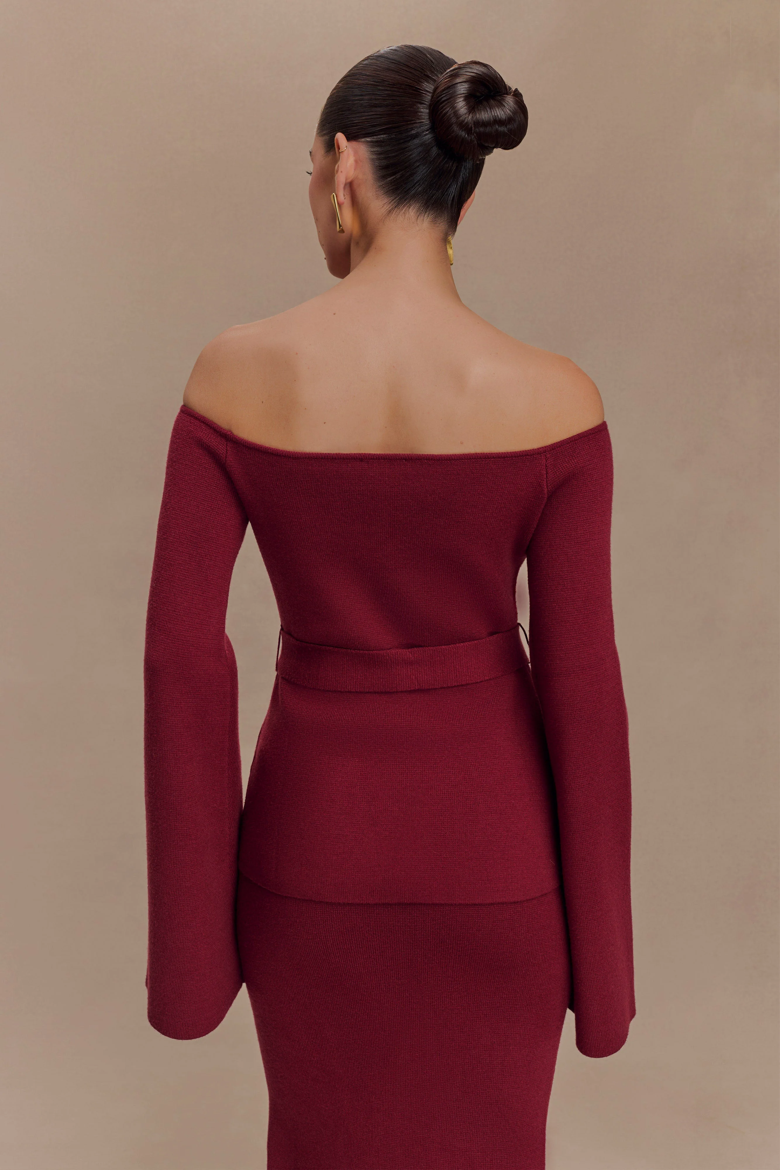 Kyle Off Shoulder Knit Top - Cherry Red - Image 2