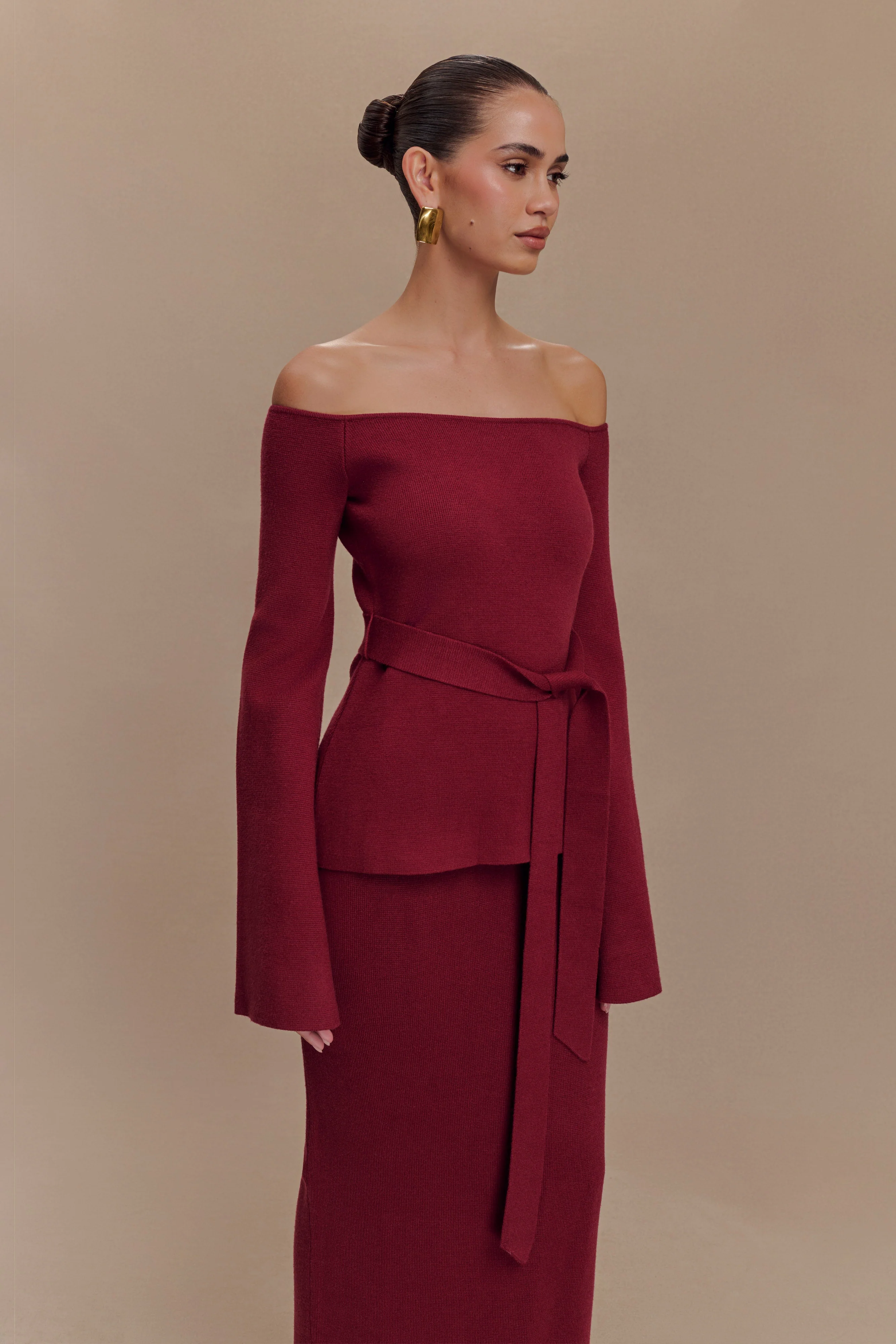 Kyle Off Shoulder Knit Top - Cherry Red - Image 4