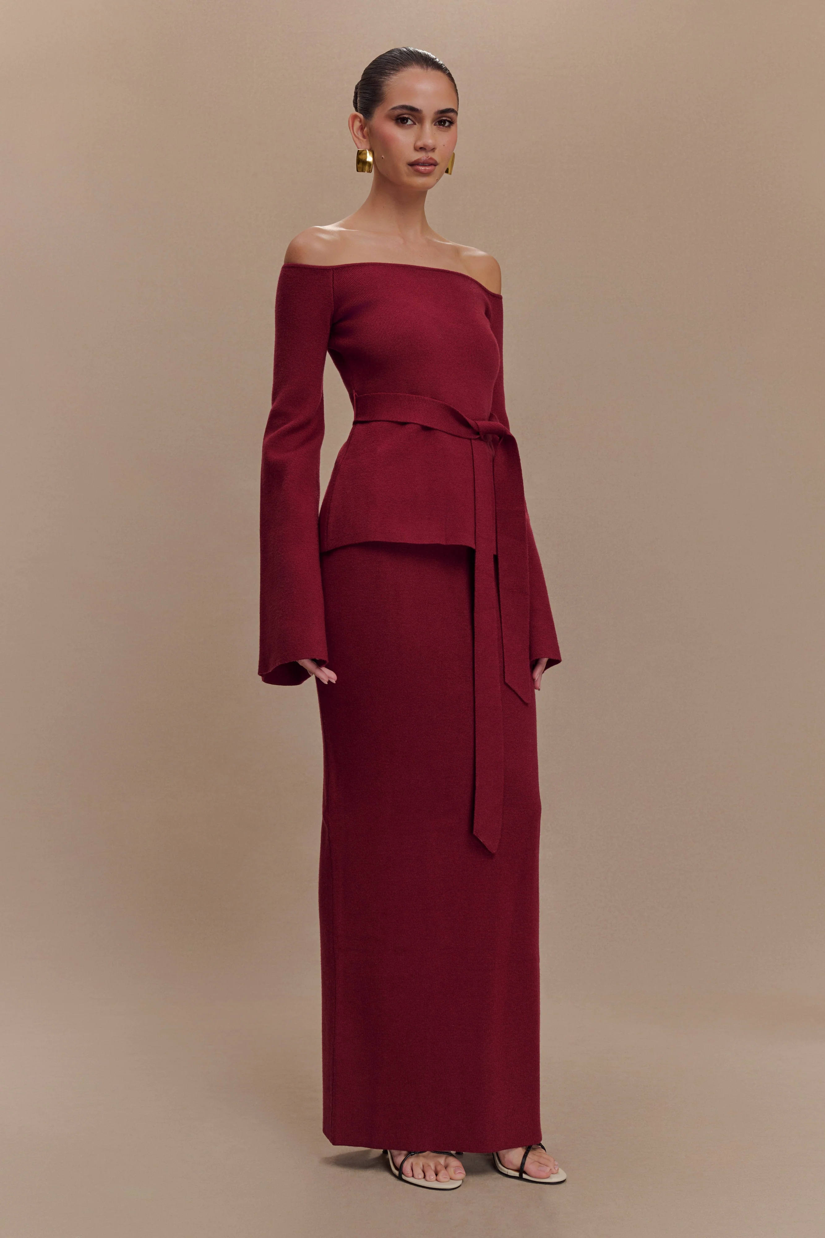 Kyle Off Shoulder Knit Top - Cherry Red - Image 5