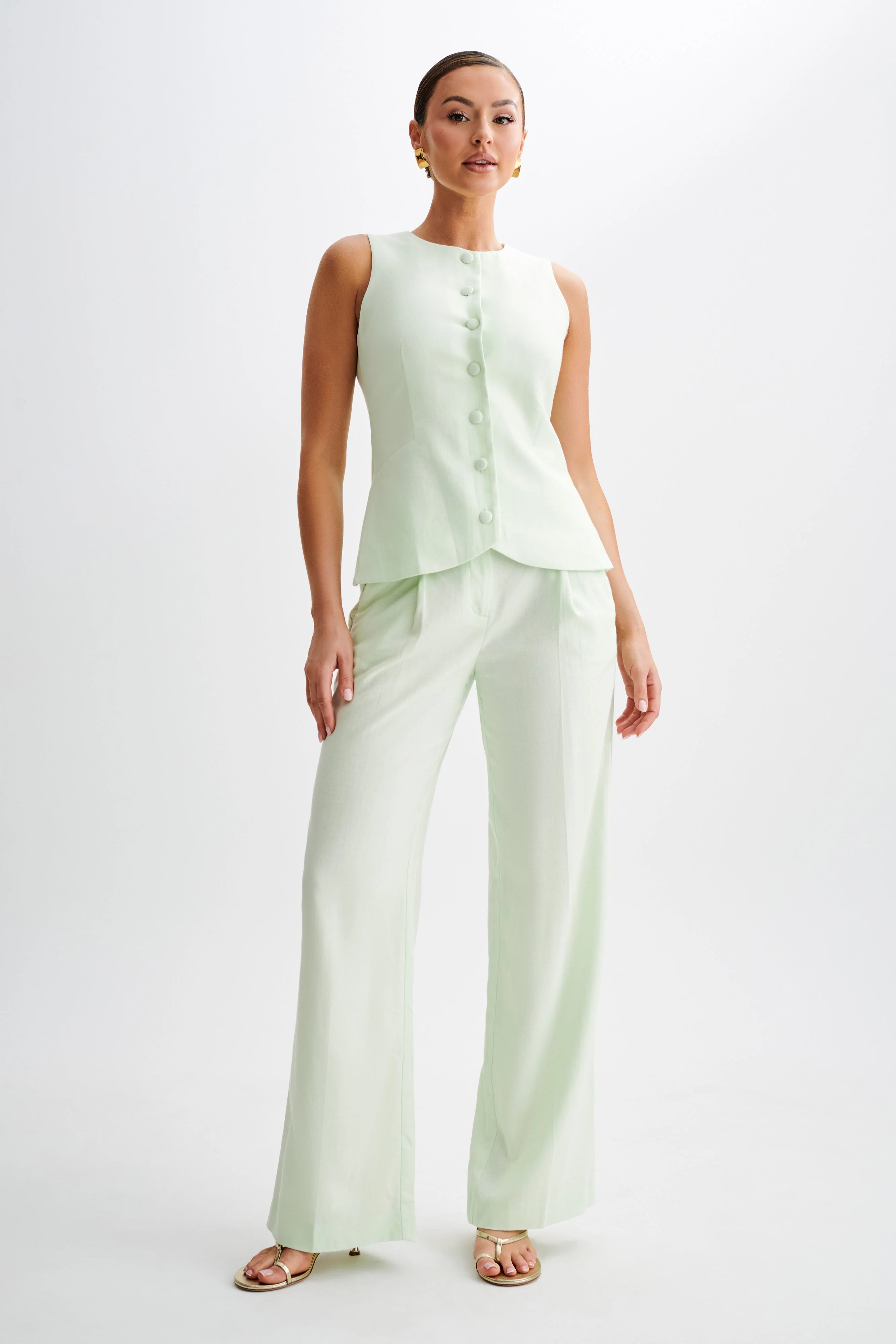 Laurence Sleeveless Linen Longline Top - Mint - Image 8