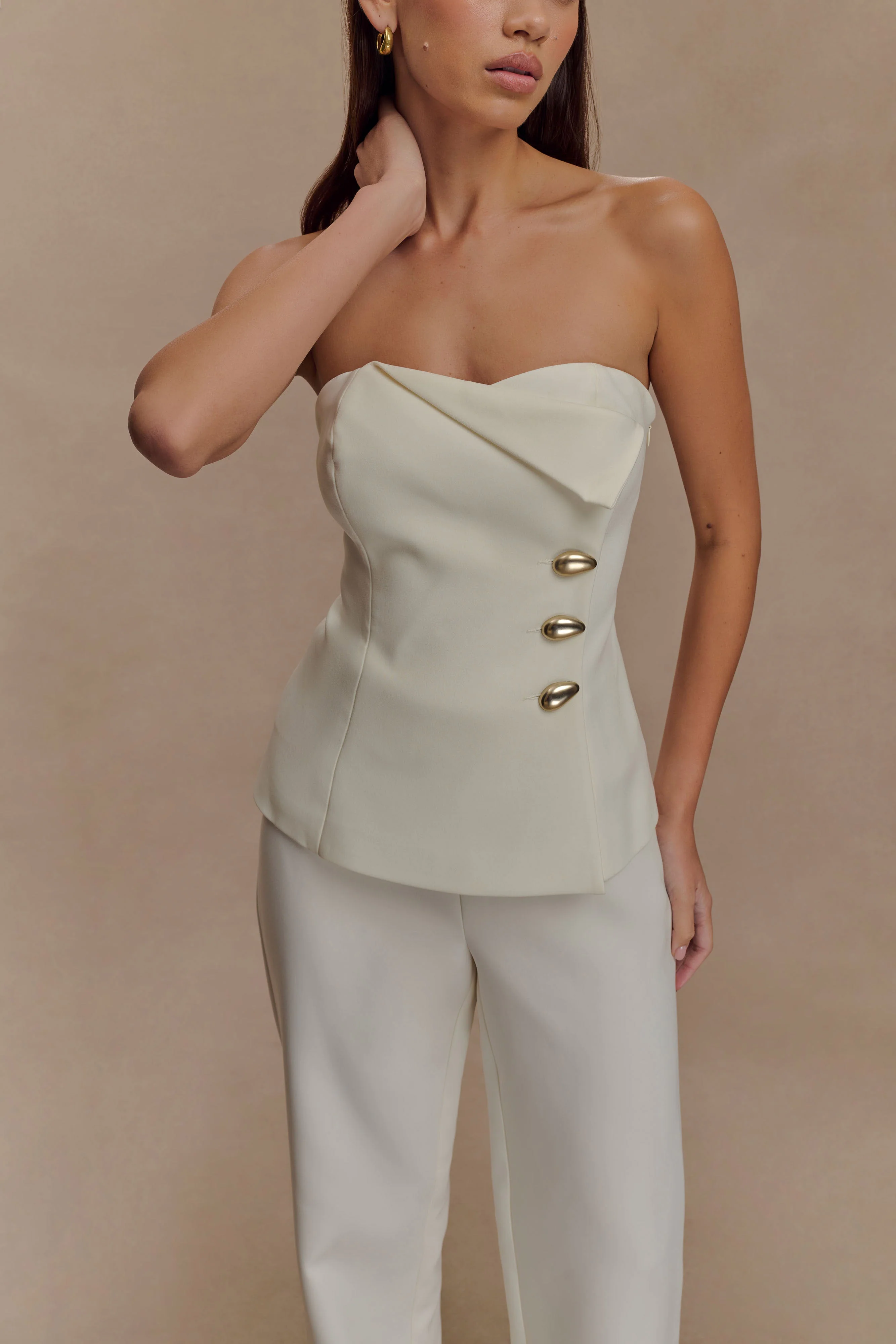 Lindie Strapless Suiting Top - Ivory - Image 3