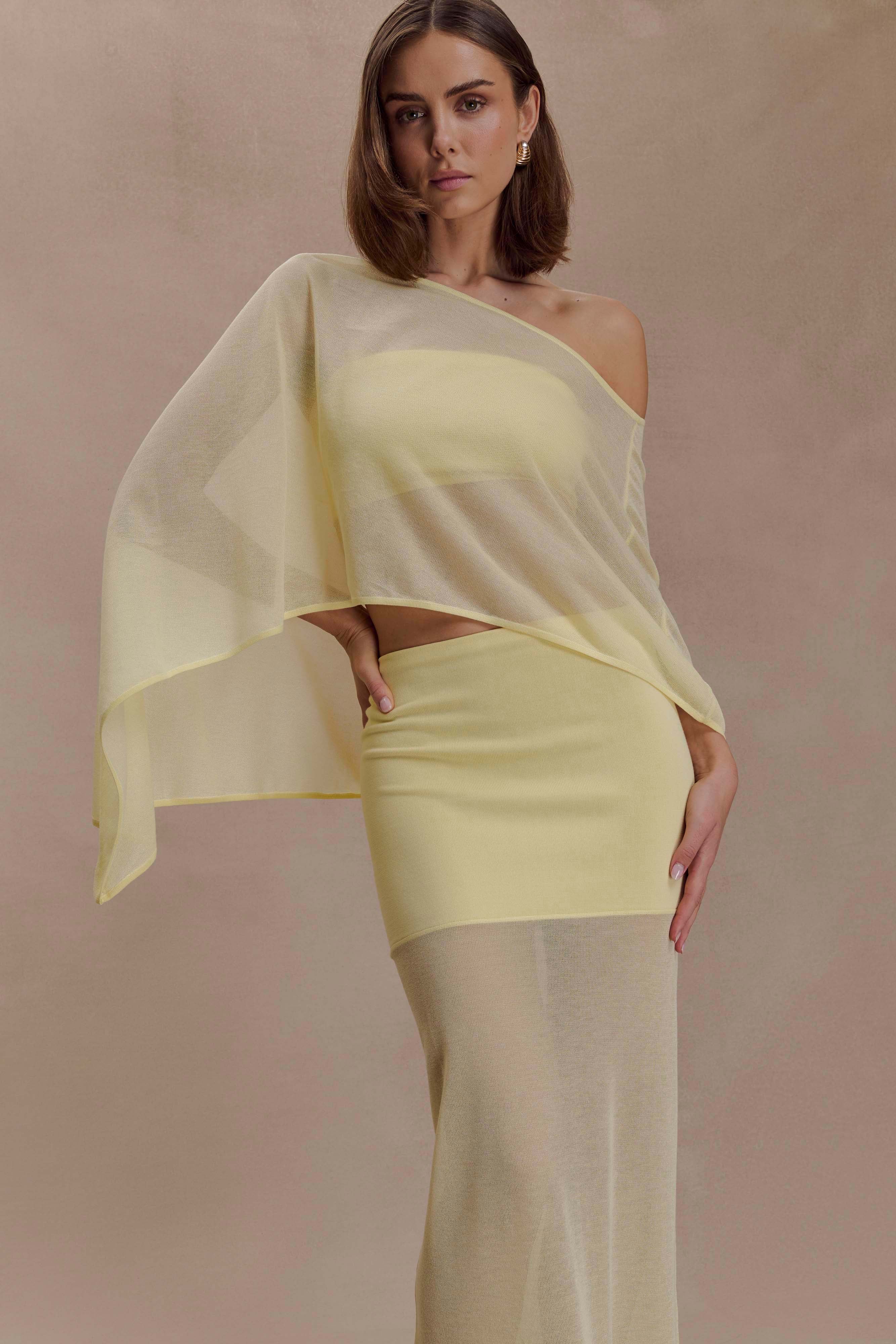 Lyra Sheer Knit Cape - Lemon - Image 2